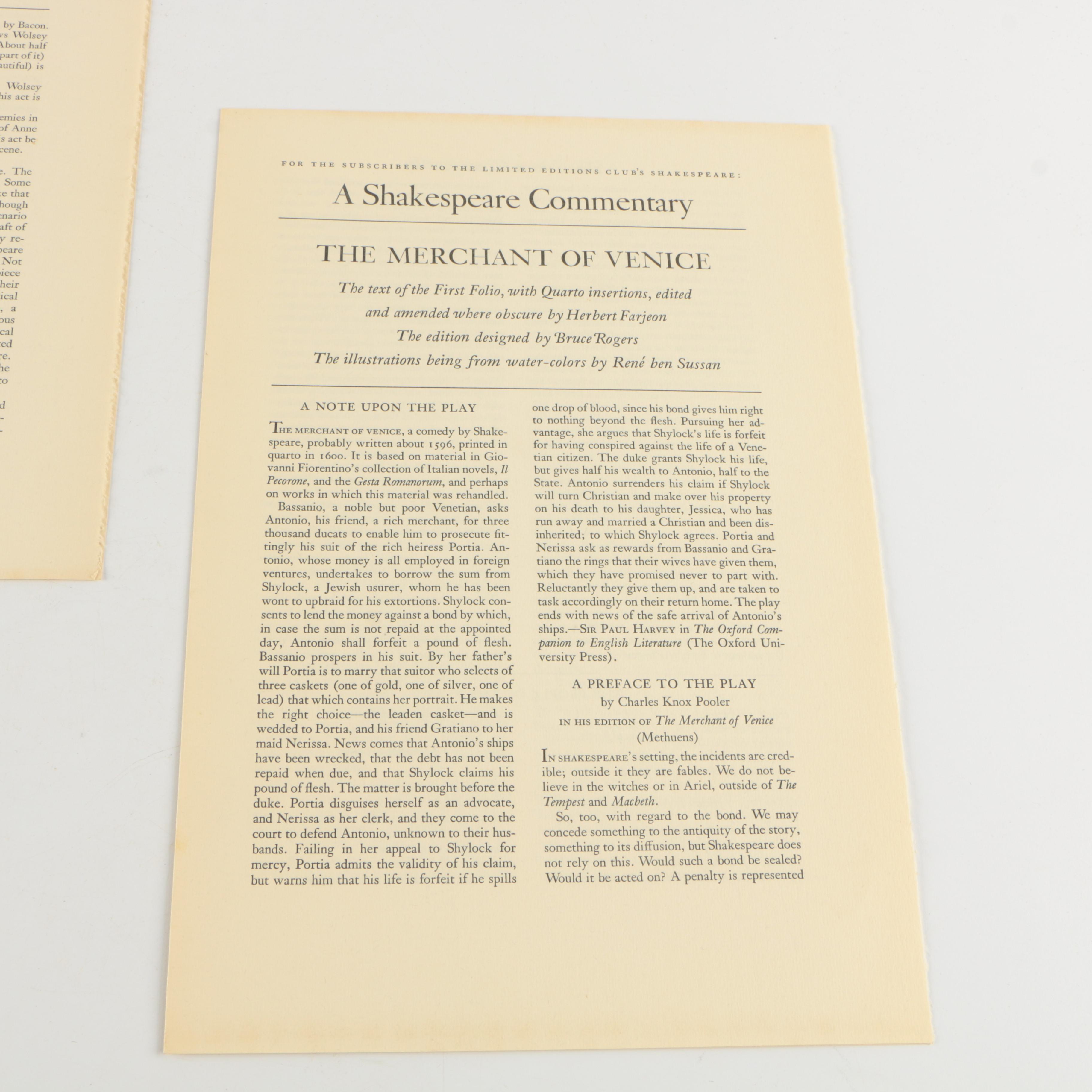 1939 Limited Editions Club Shakespeare Plays Including "The Merchant of Venice"