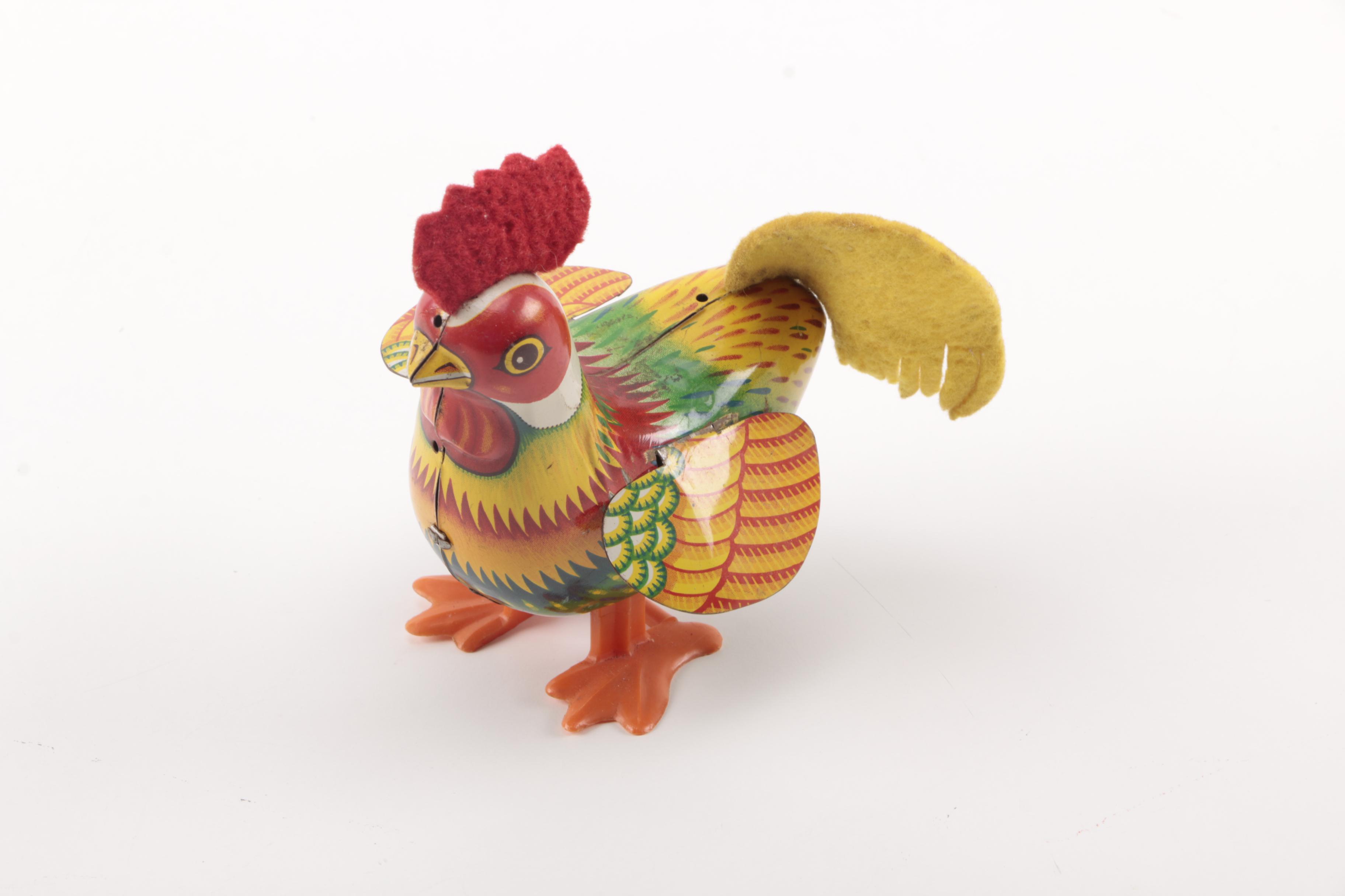 Wind Up Tin Rooster and Rabbit