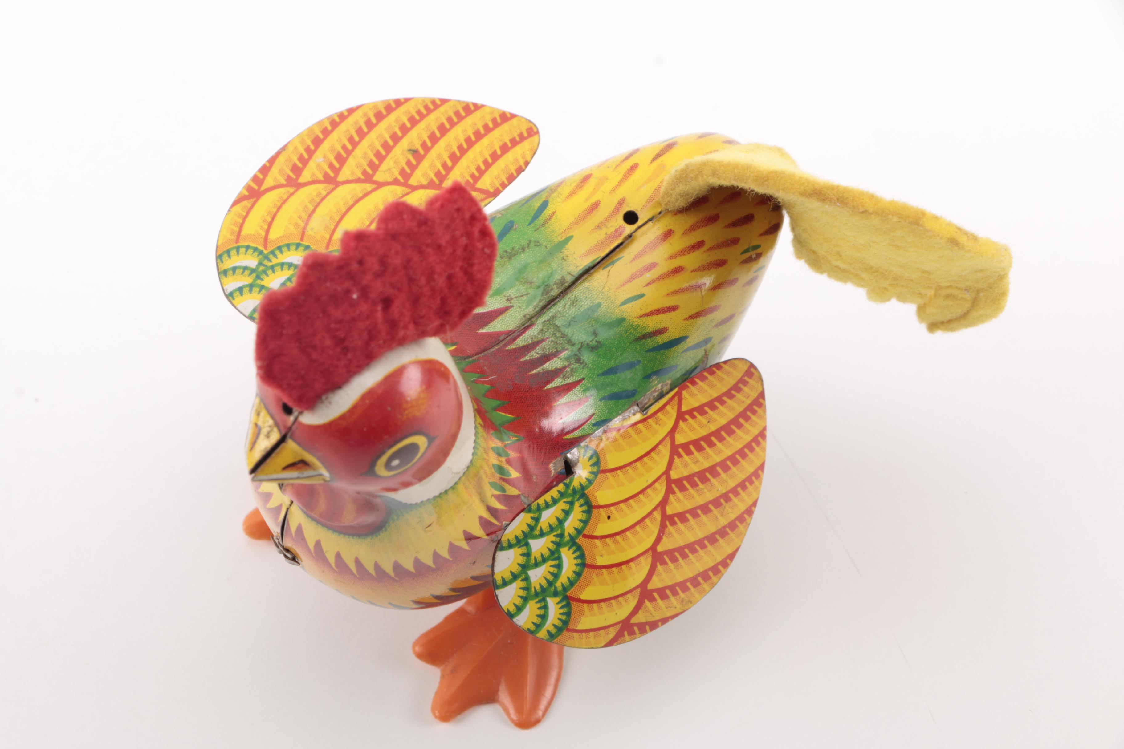 Wind Up Tin Rooster and Rabbit