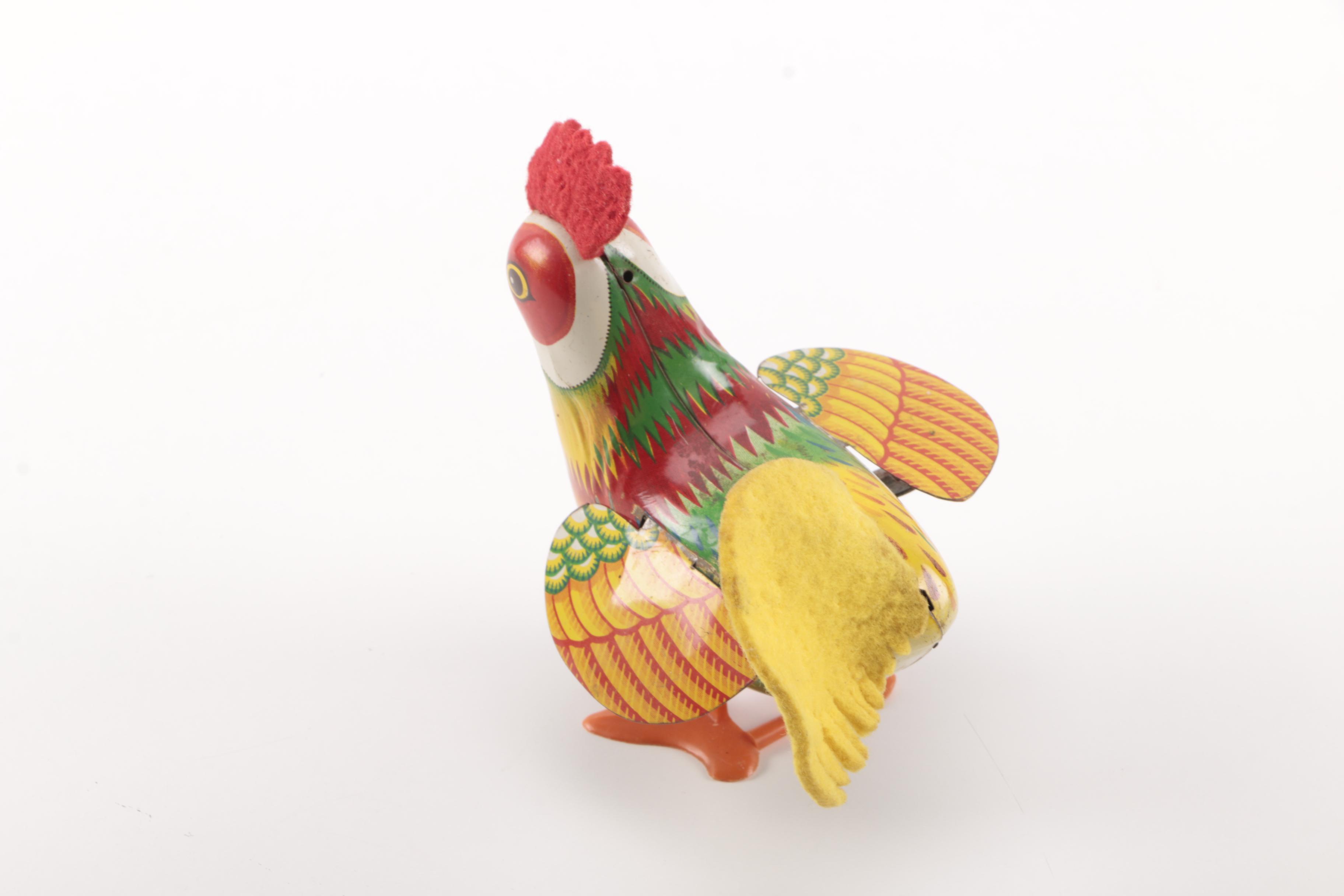Wind Up Tin Rooster and Rabbit