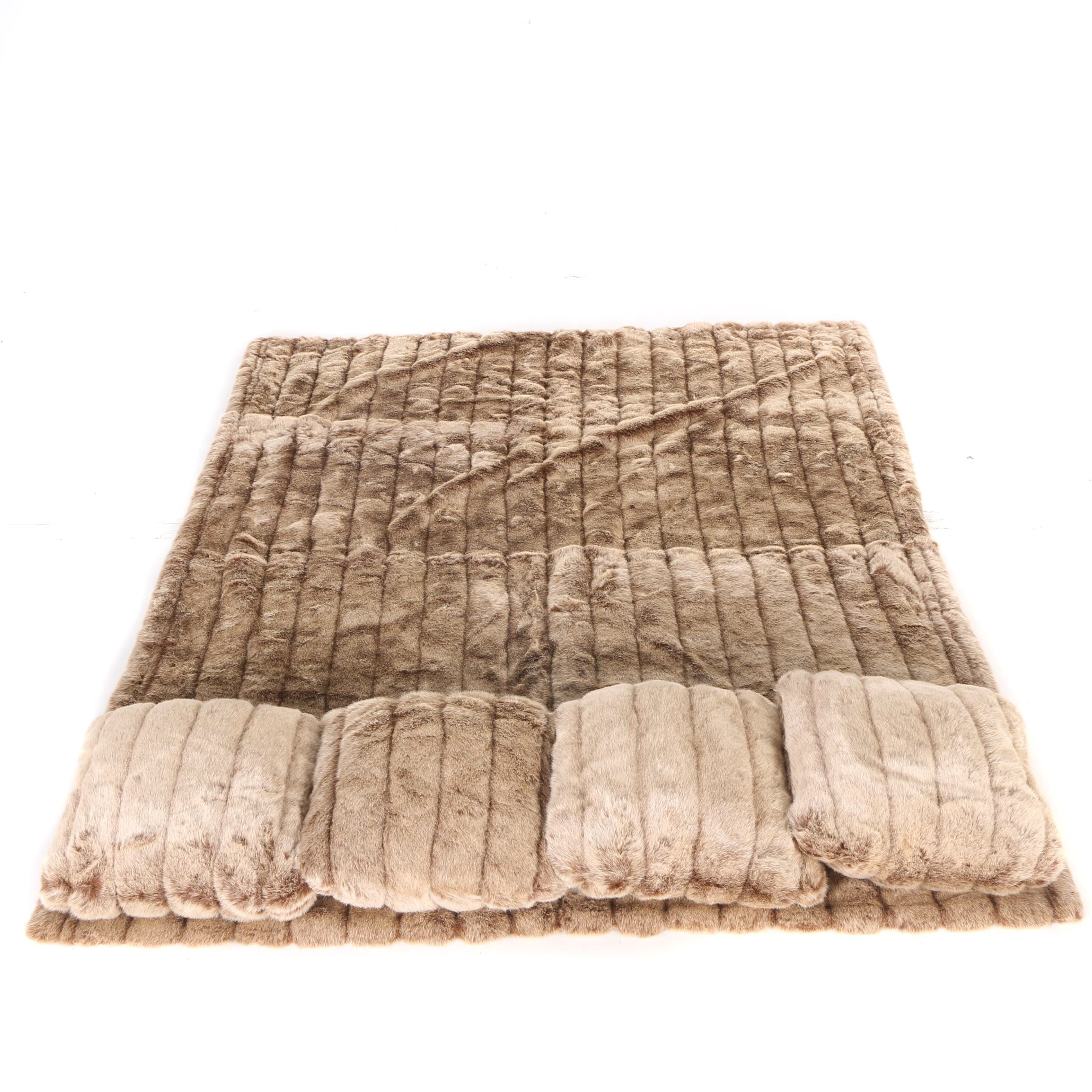 Faux Fur Blanket and Four Pillows