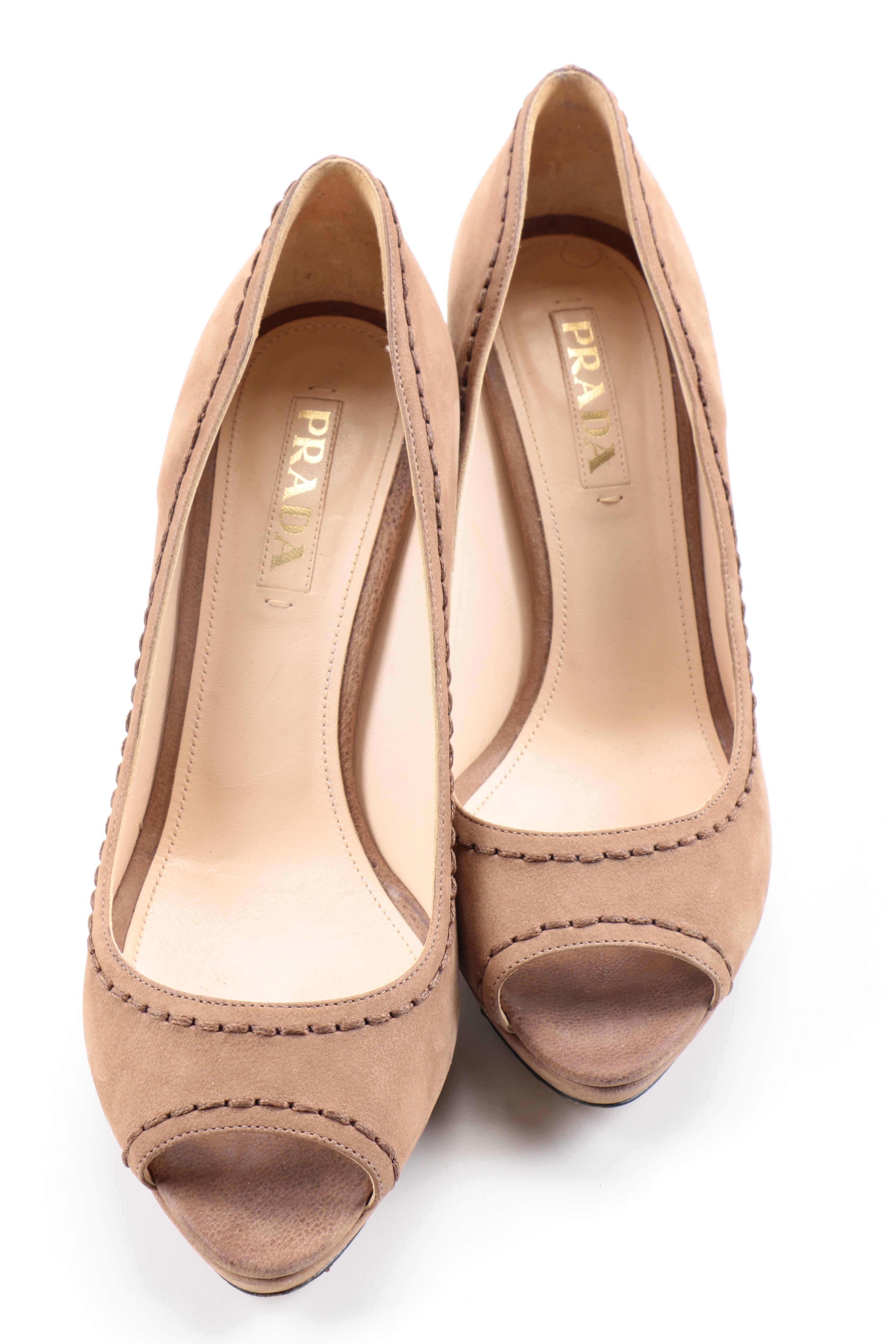 Prada Suede Open Toe Pumps