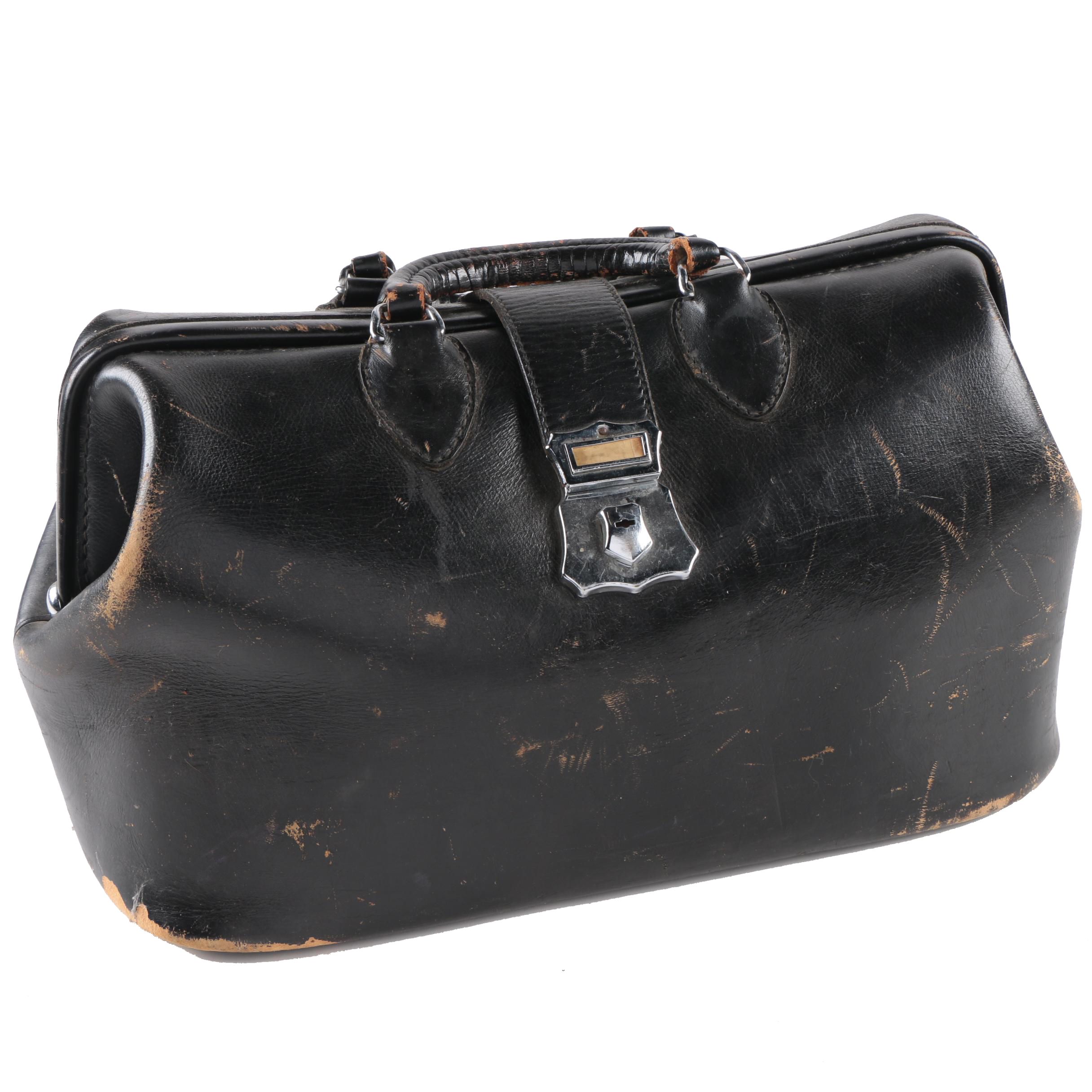 Vintage Leather Doctor's Bag With Blood Pressure Sleeves and Stethoscope