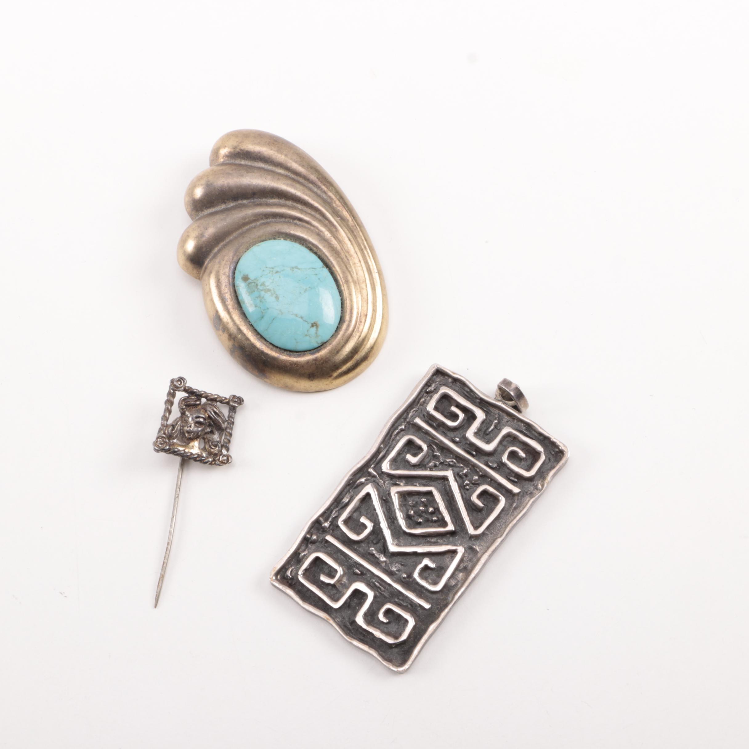 Sterling Silver Pendant, Brooch and Pin