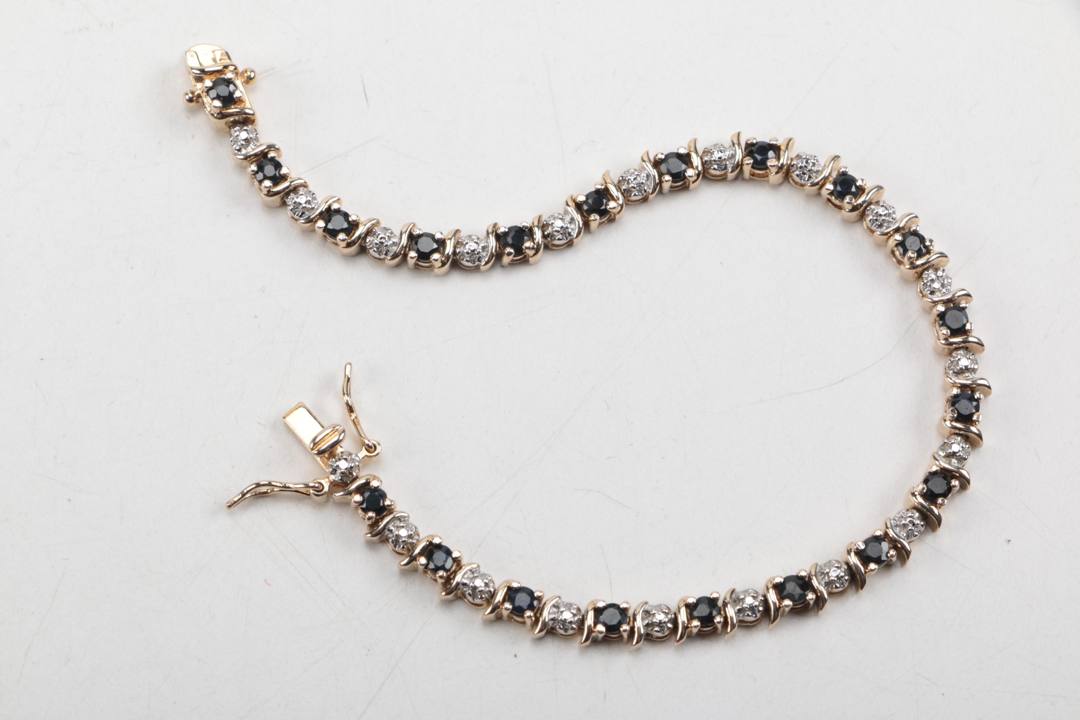 Gold Toned Sterling Silver Bracelet and Pendant with Sapphire and Diamond