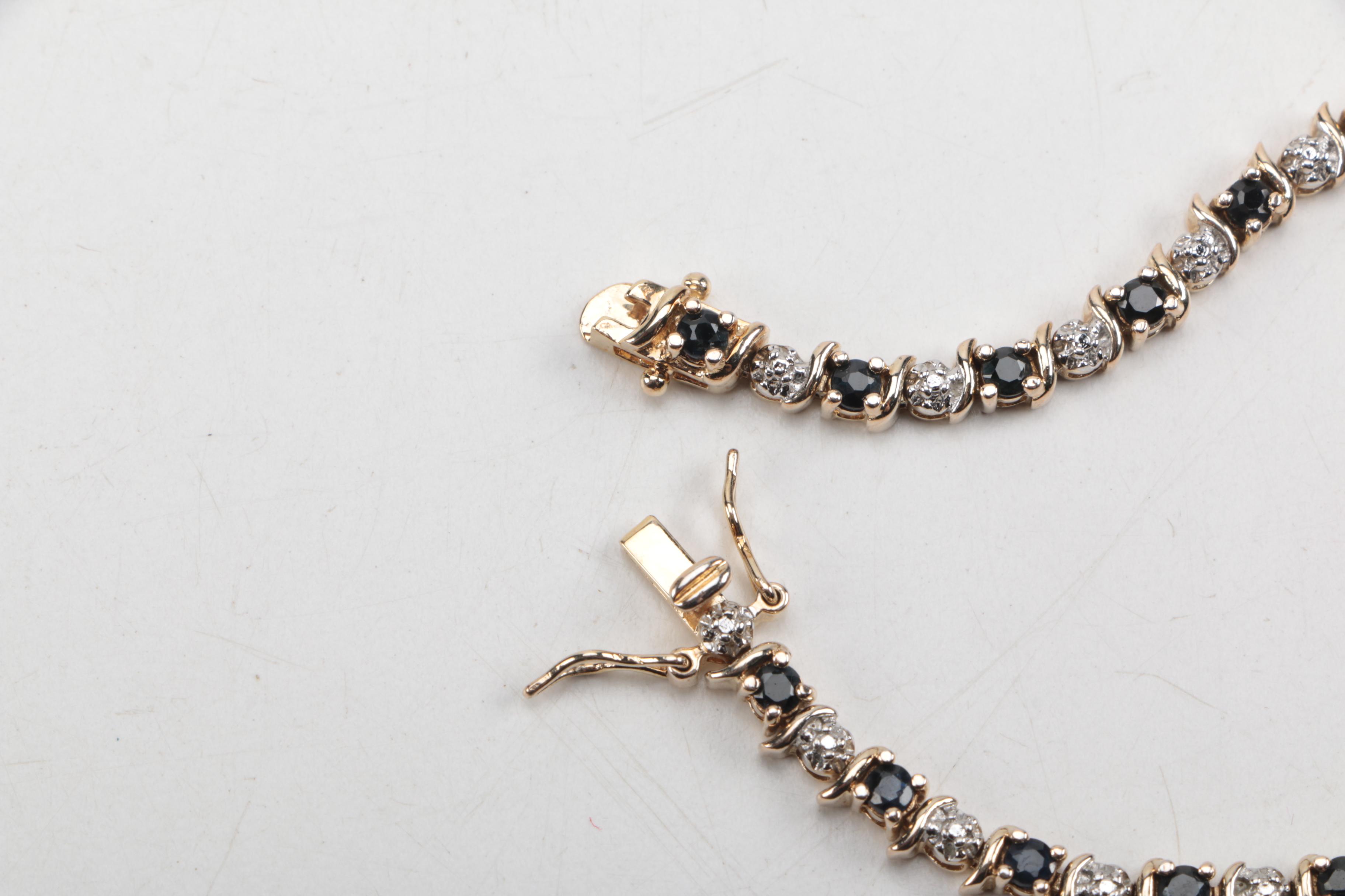 Gold Toned Sterling Silver Bracelet and Pendant with Sapphire and Diamond