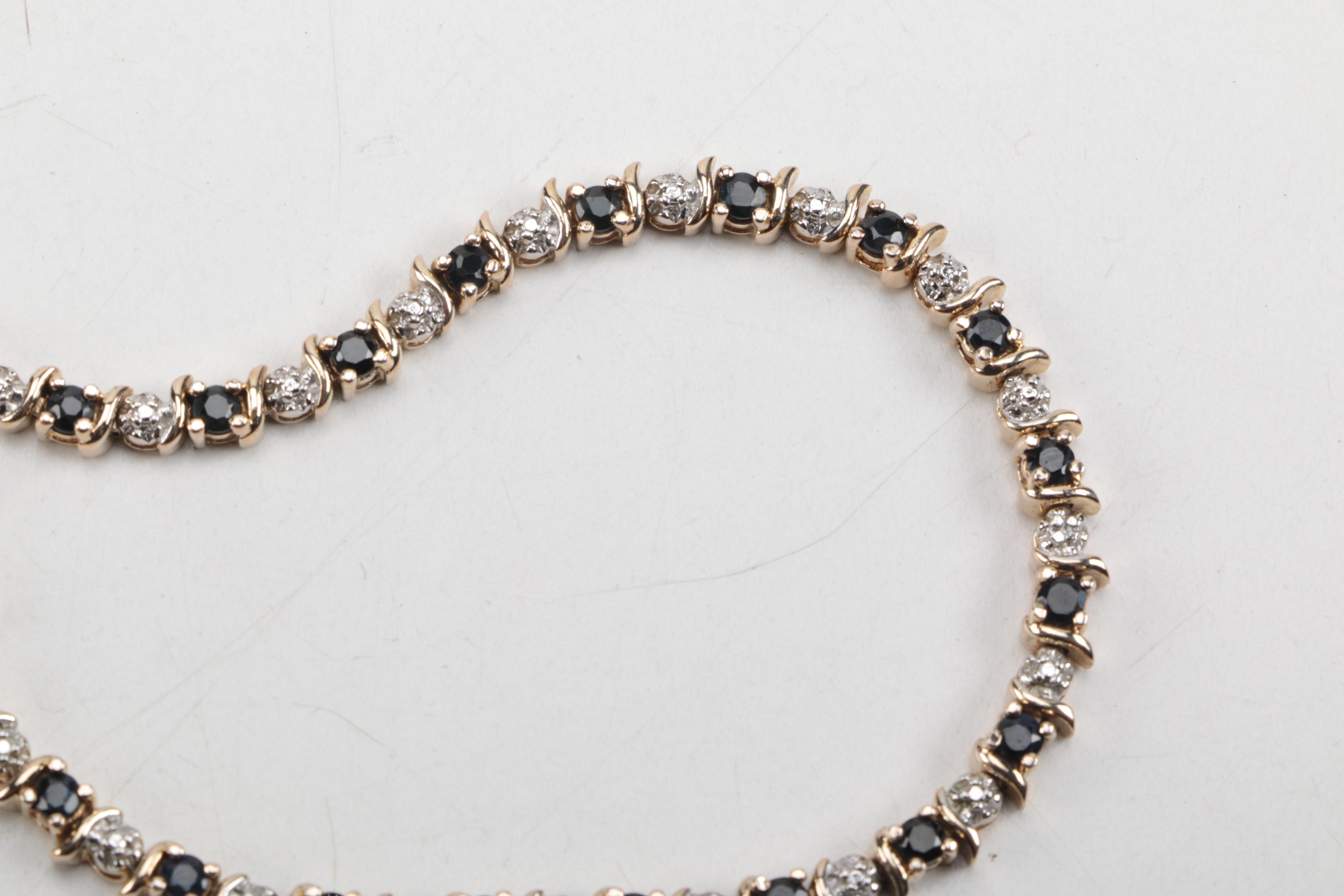 Gold Toned Sterling Silver Bracelet and Pendant with Sapphire and Diamond