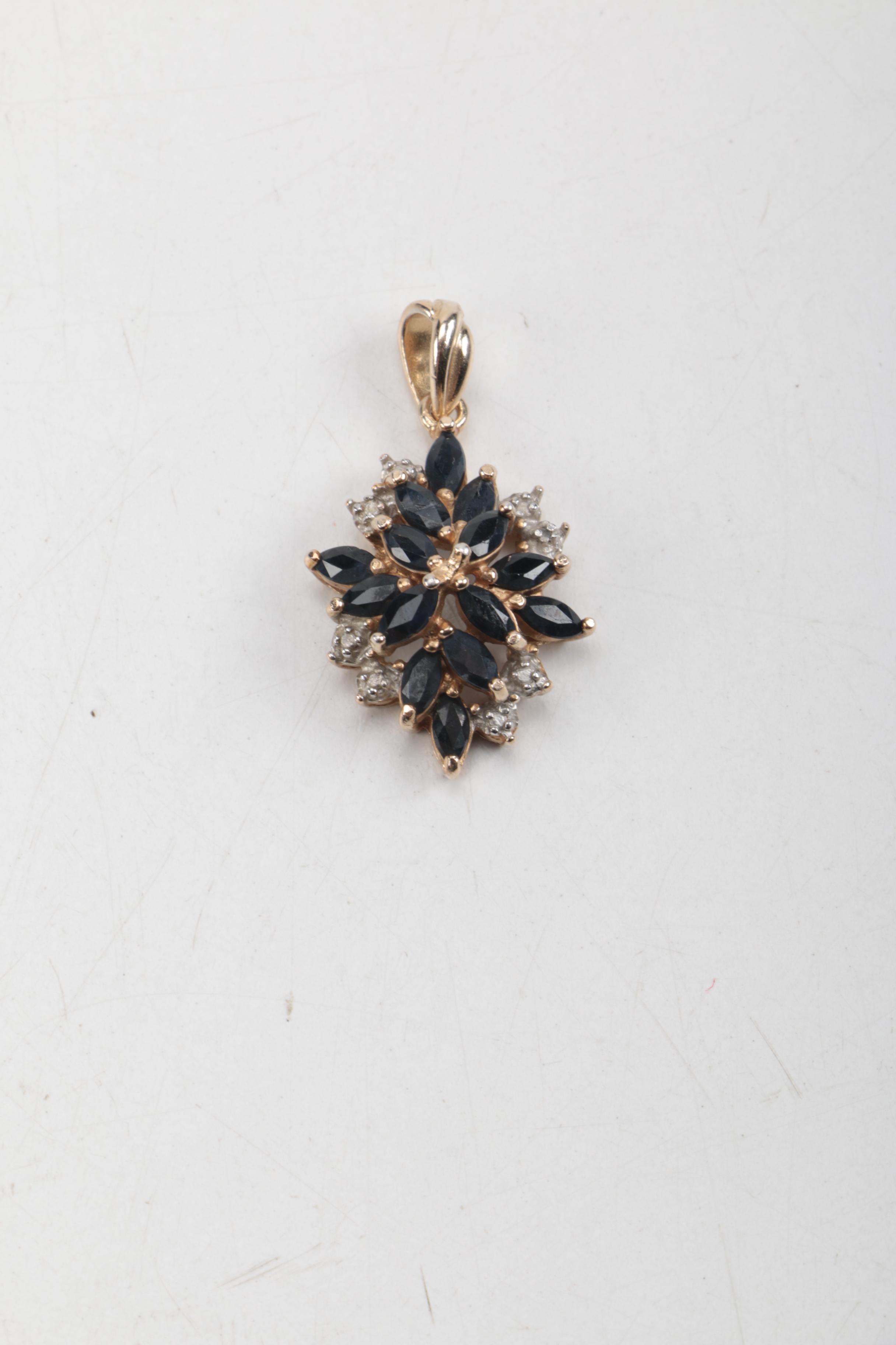 Gold Toned Sterling Silver Bracelet and Pendant with Sapphire and Diamond