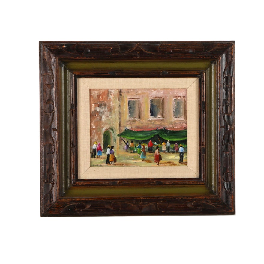 J. Ellen Wilhelm Oil Painting on Canvas Board of a City Street