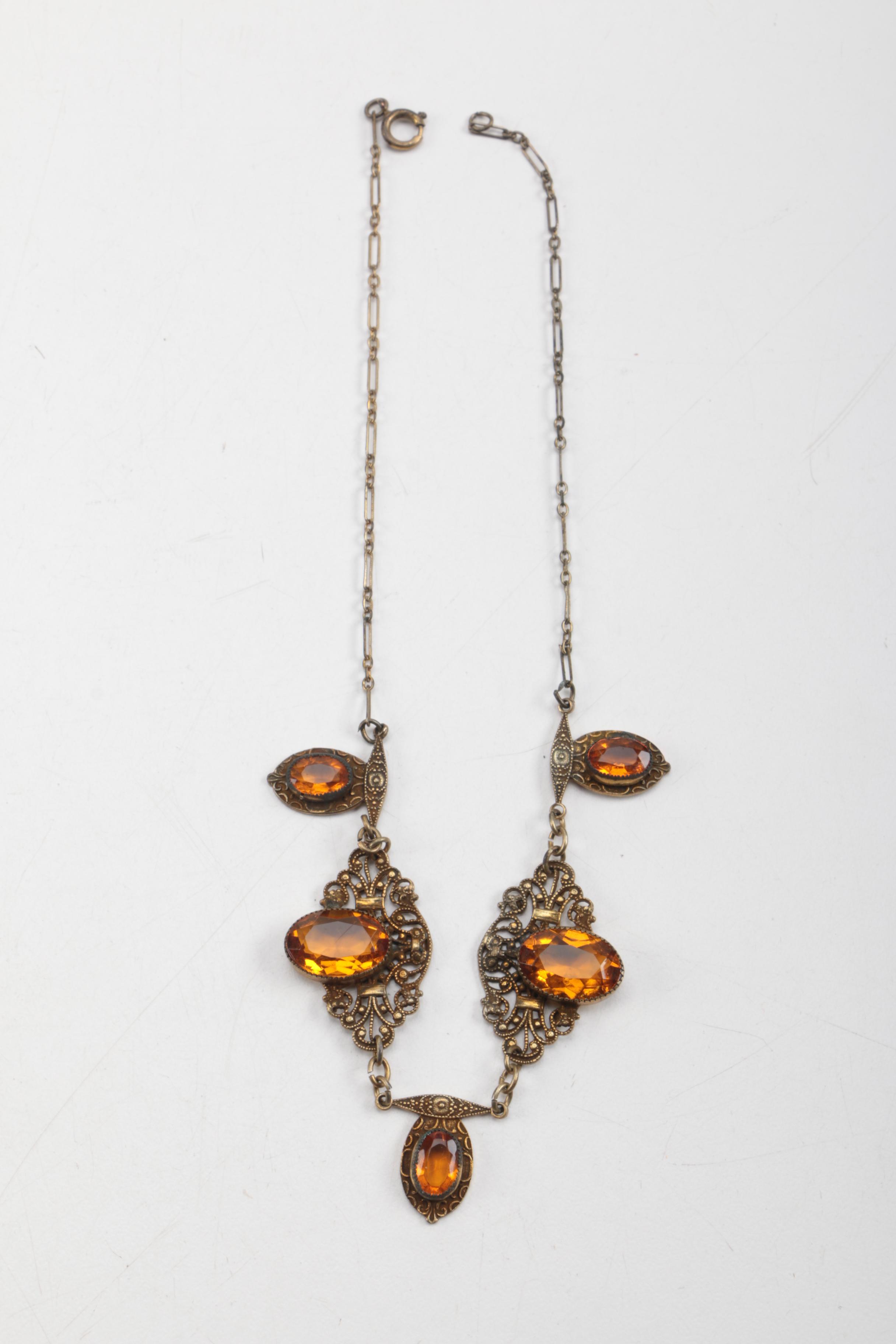 Vintage Gold Tone Necklace and Brooch