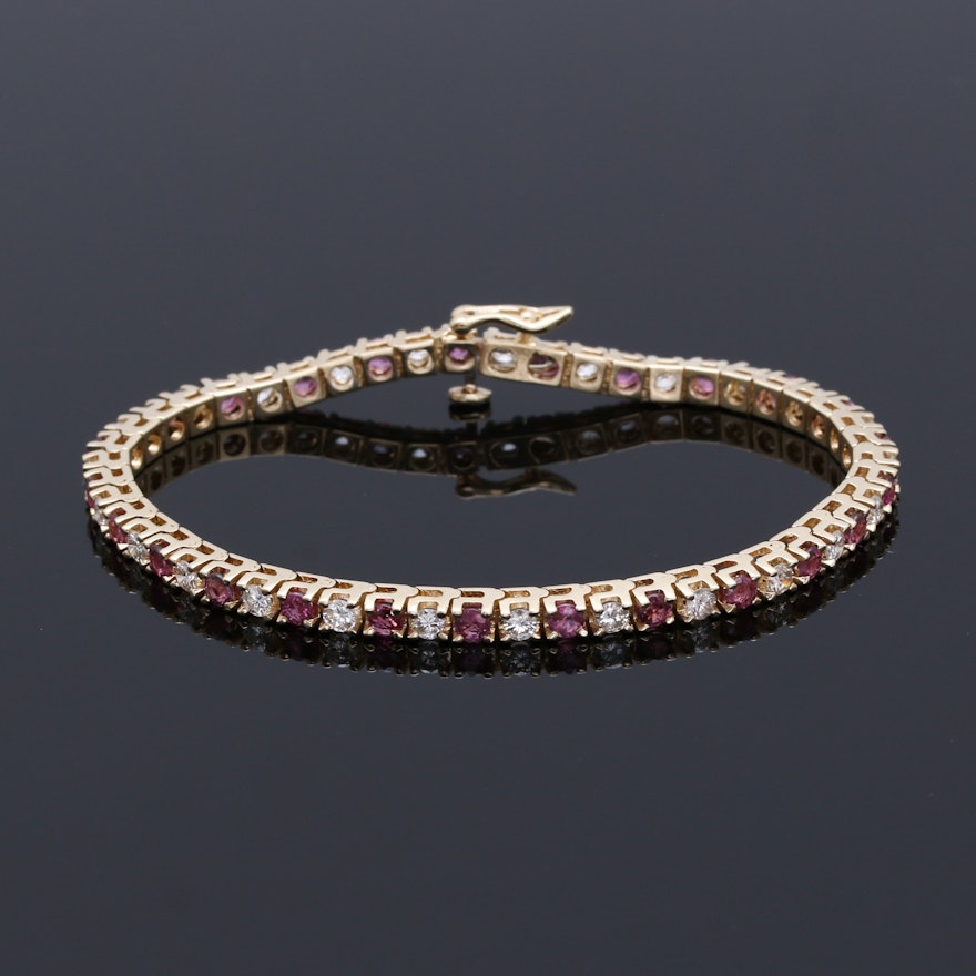 14K Yellow Gold 1.63 CTW Diamond and Ruby Tennis Bracelet