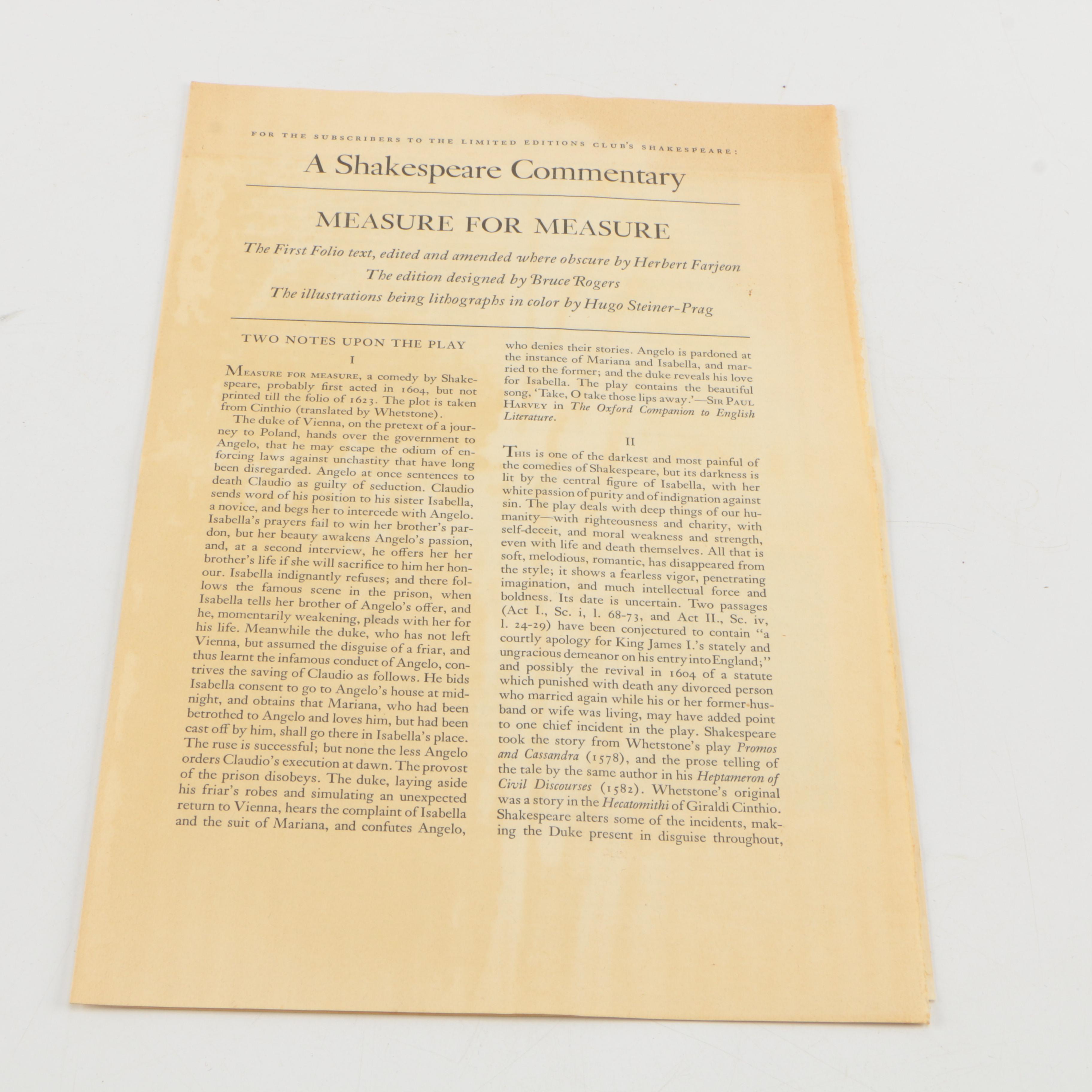 1940 Limited Editions Club Shakespeare Plays Including "The Comedy of Errors"