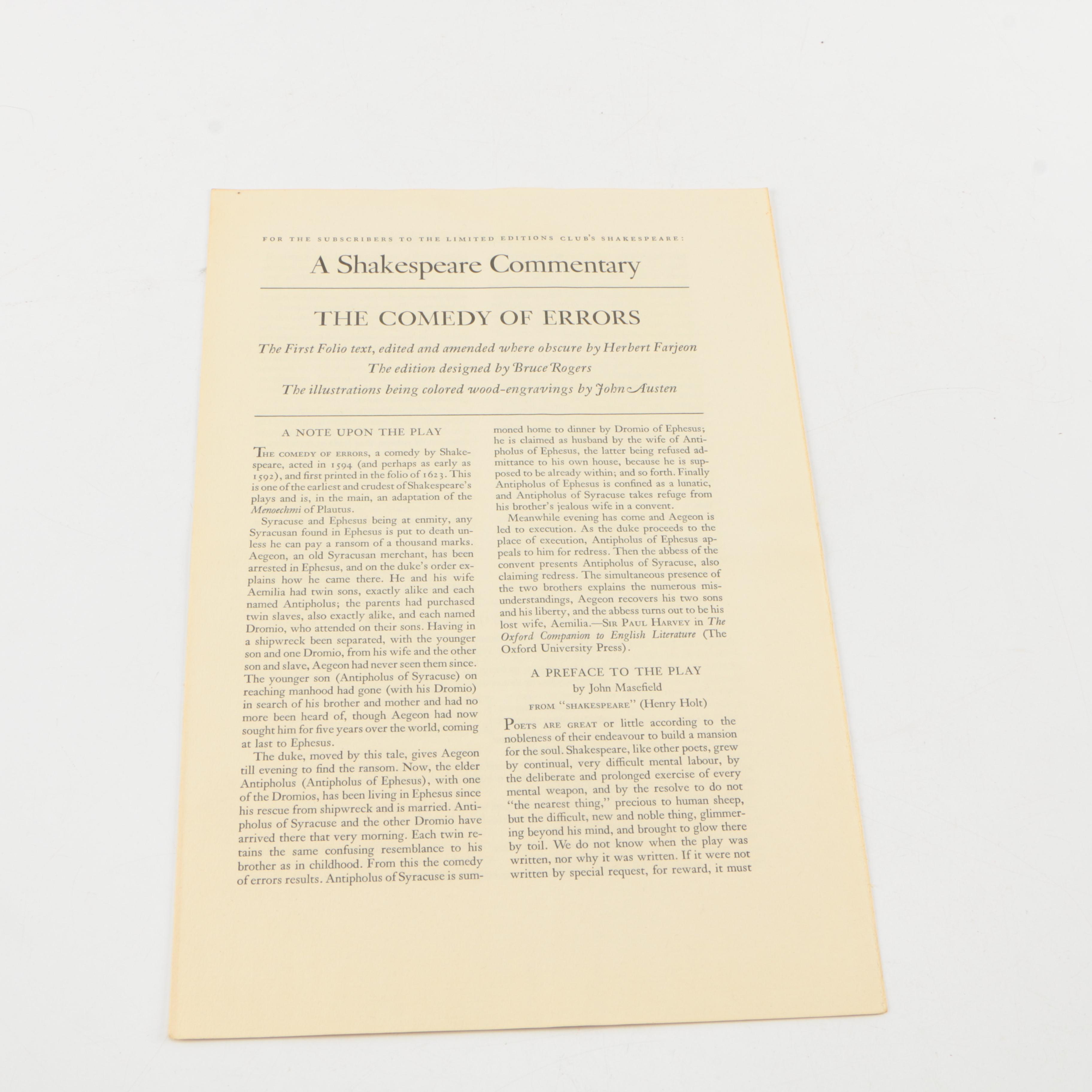 1940 Limited Editions Club Shakespeare Plays Including "The Comedy of Errors"