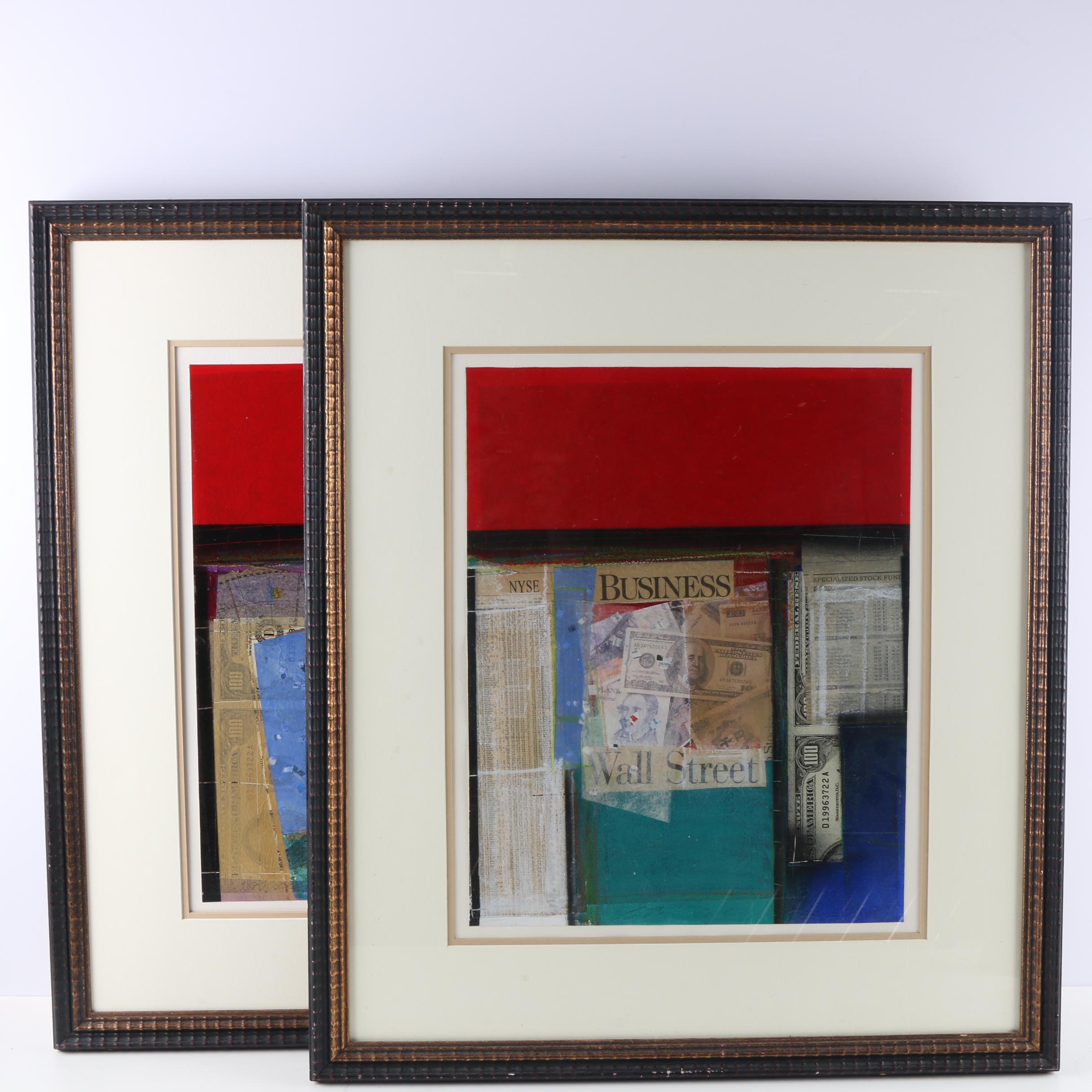 Wall Street Themed Mixed Media Collages on Paper