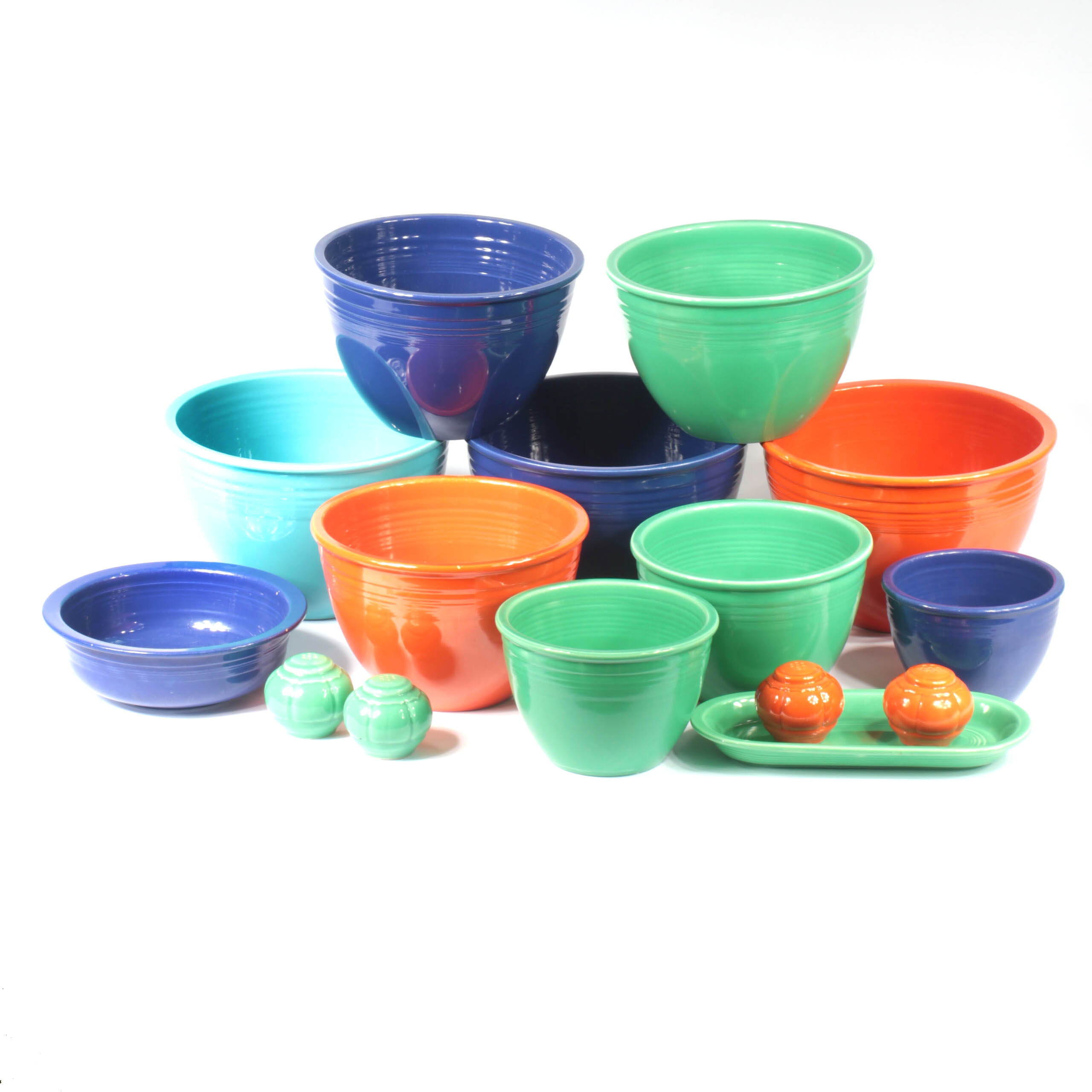 Collection of Vintage Fiesta Nesting MIxing Bowls and Tableware
