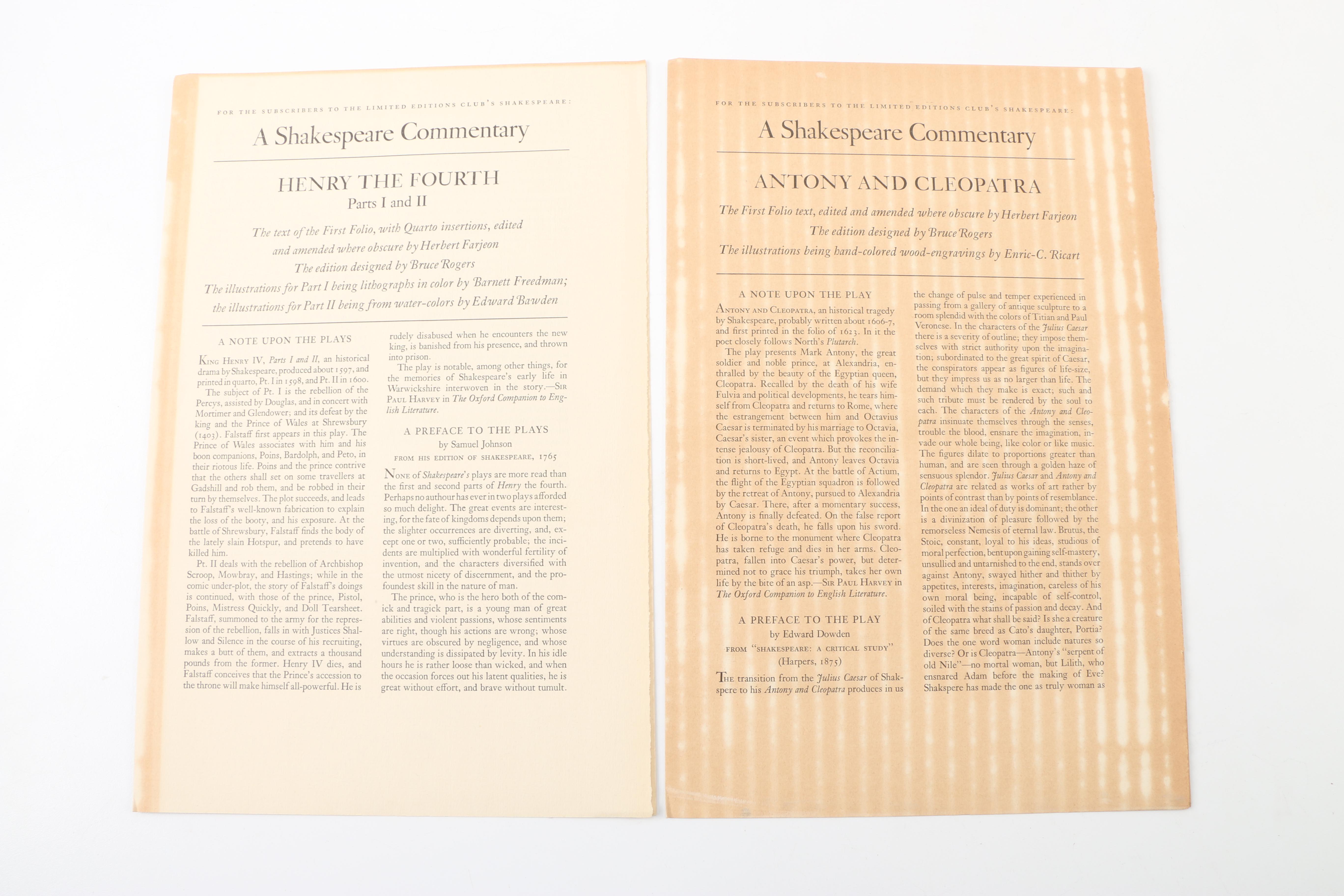 1940 Limited Editions Club Shakespeare Plays Including "Henry IV" Parts I and II