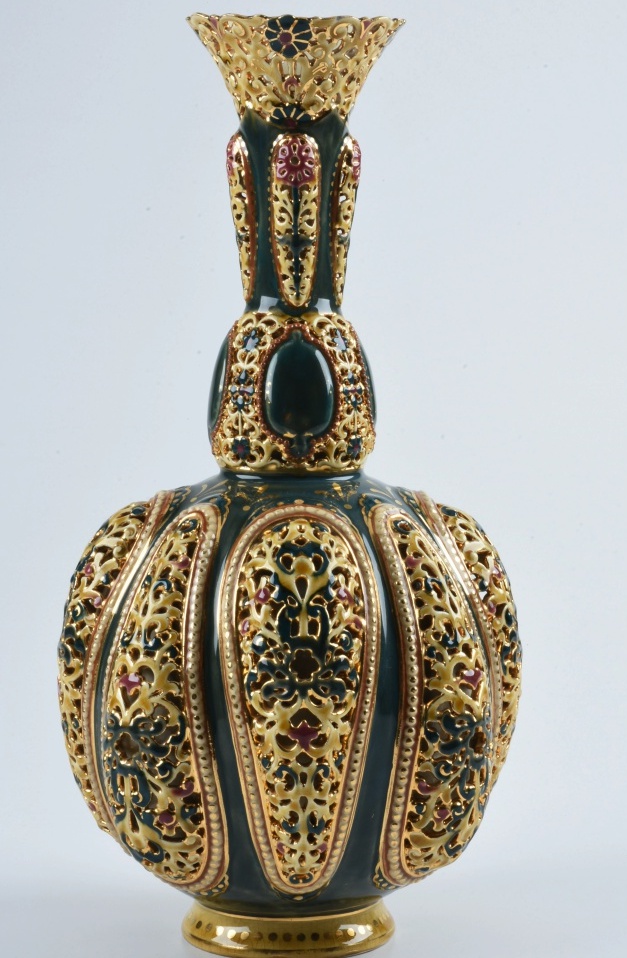 19th-Century Zsolnay Reticulated Ceramic Vase