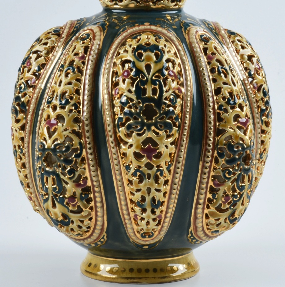 19th-Century Zsolnay Reticulated Ceramic Vase