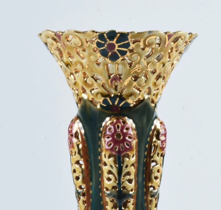 19th-Century Zsolnay Reticulated Ceramic Vase