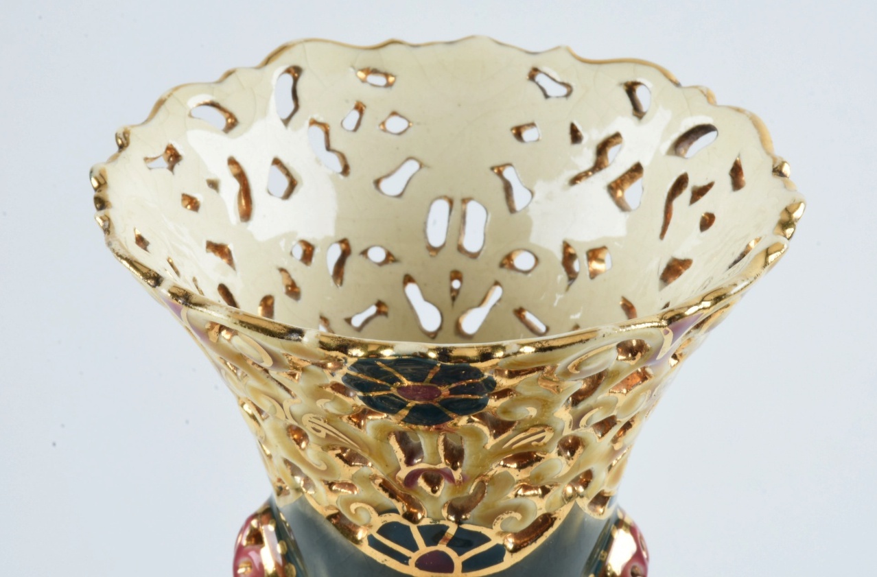 19th-Century Zsolnay Reticulated Ceramic Vase