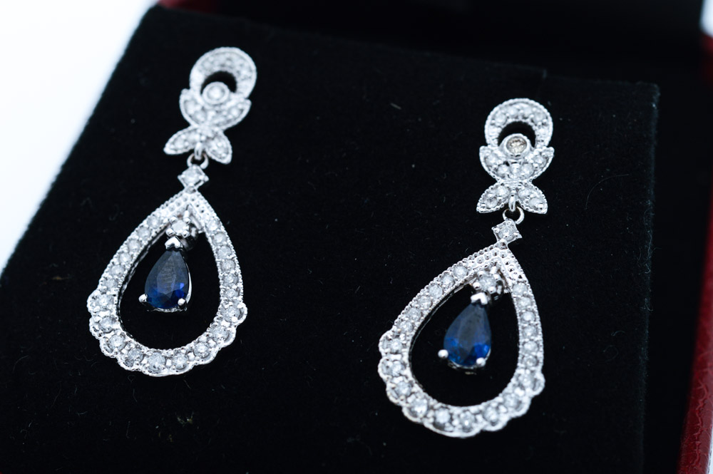 Michael C. Fina 14K White Gold Diamond and Sapphire Earrings