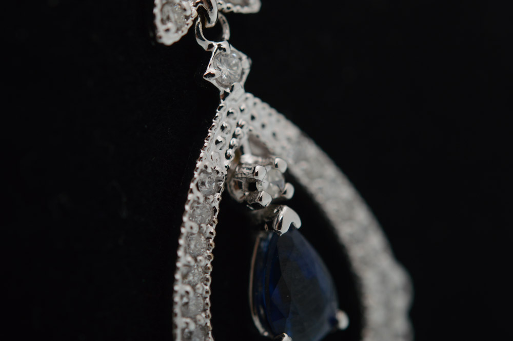 Michael C. Fina 14K White Gold Diamond and Sapphire Earrings
