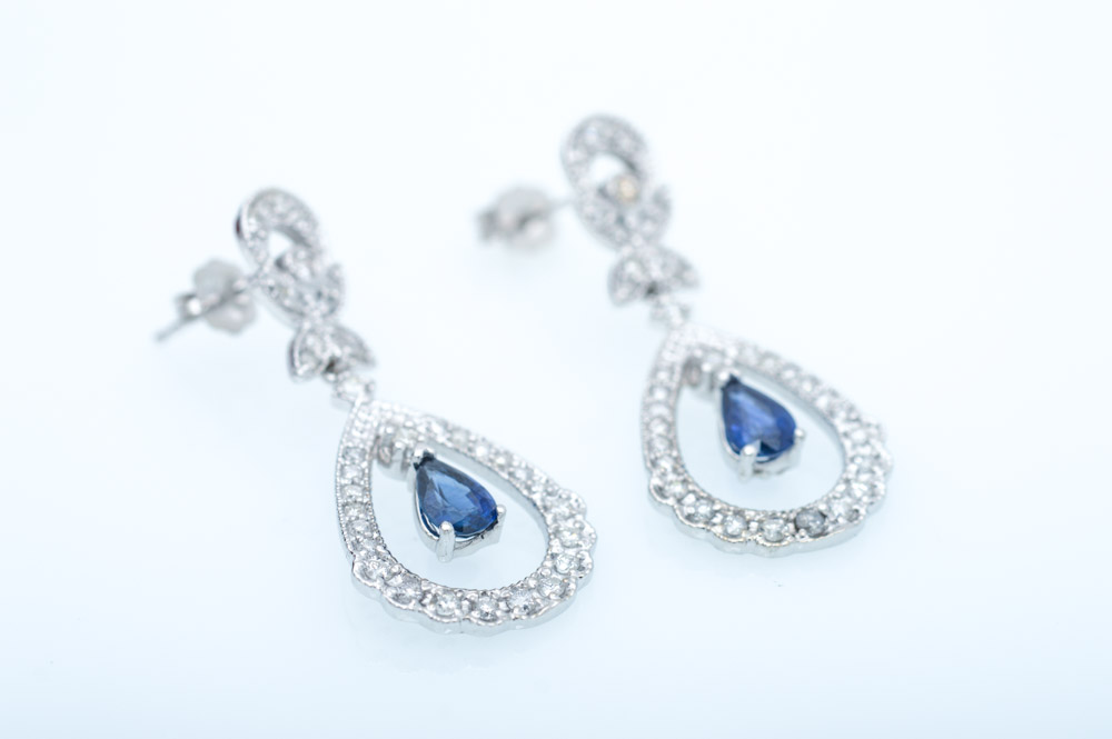 Michael C. Fina 14K White Gold Diamond and Sapphire Earrings