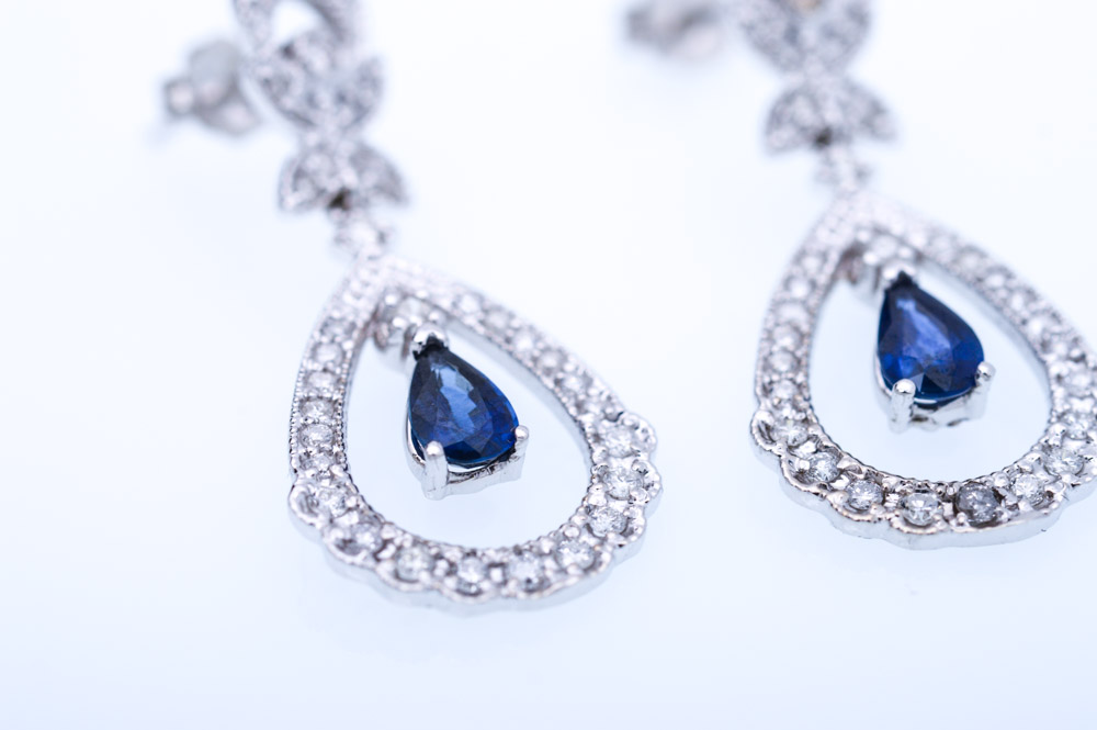 Michael C. Fina 14K White Gold Diamond and Sapphire Earrings