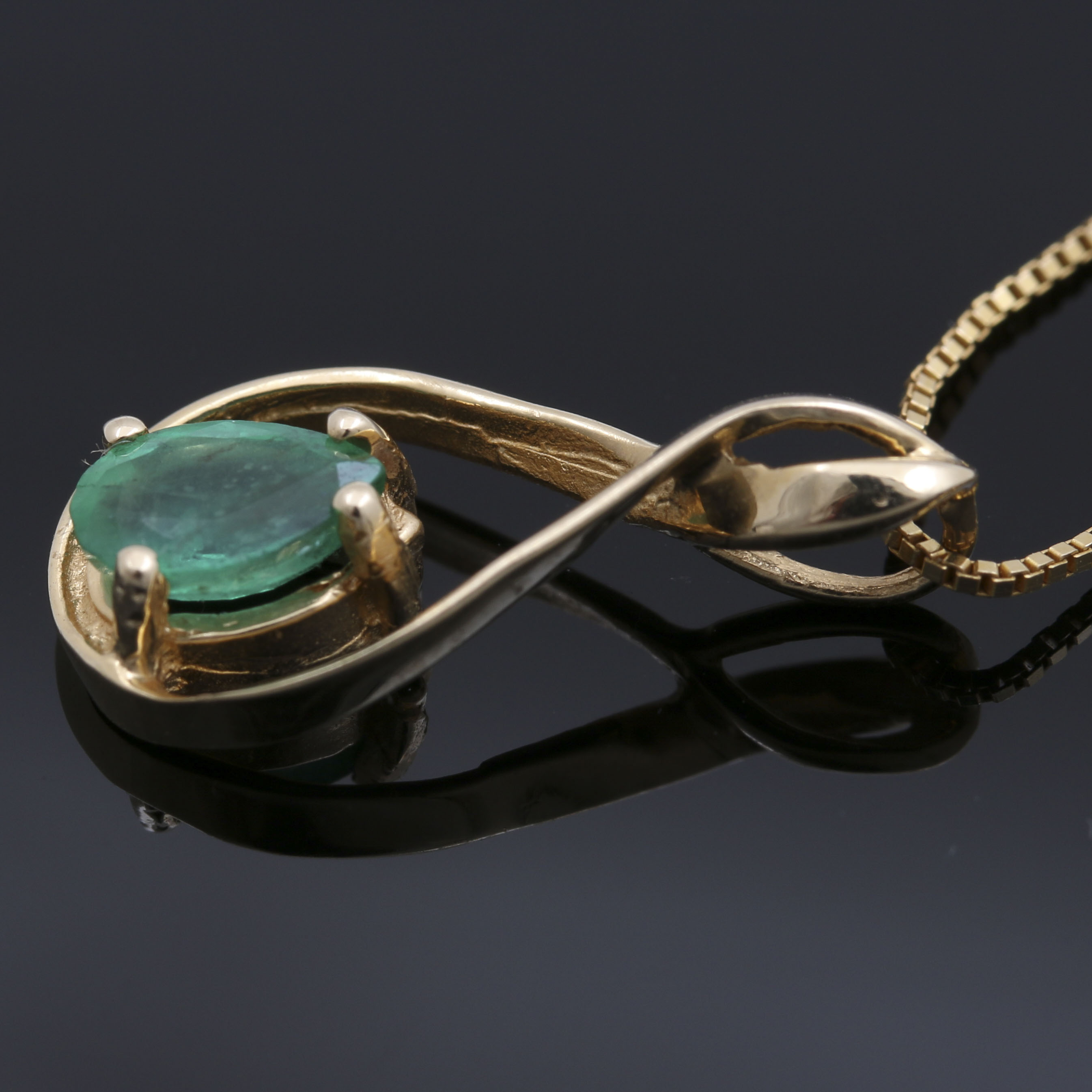 10K and 14K Yellow Gold Emerald Pendant Necklace