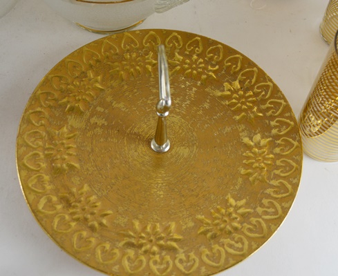 Mid-Century Modern Gold Striped Drinkware and Serveware Collection