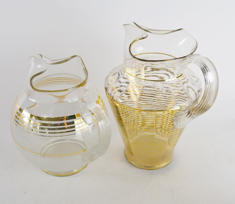 Mid-Century Modern Gold Striped Drinkware and Serveware Collection