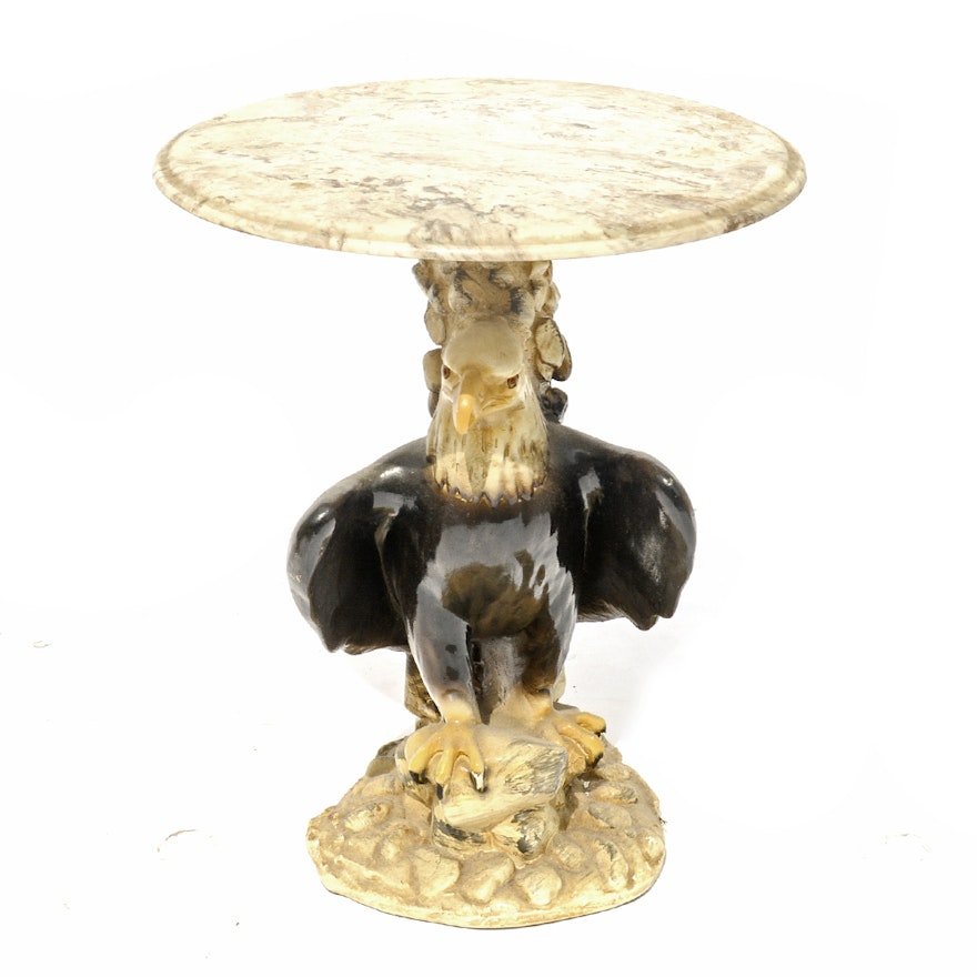 Vintage Chalkware Side Table With Eagle-Form Base