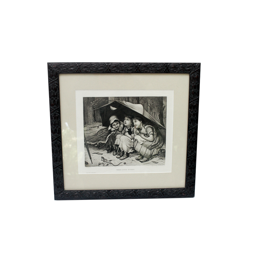 After Joseph Clark Intaglio Print "Three Little Kittens"