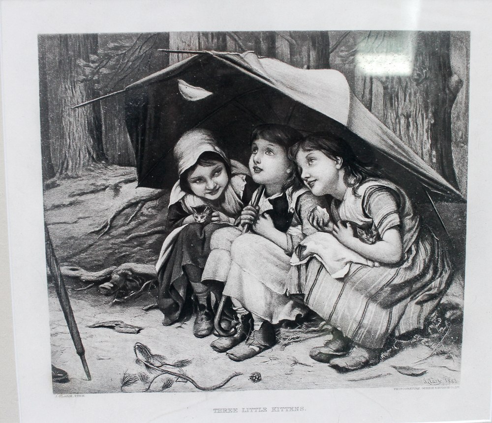 After Joseph Clark Intaglio Print "Three Little Kittens"