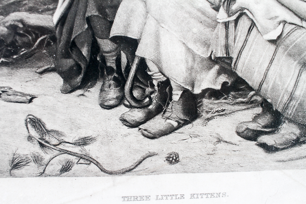 After Joseph Clark Intaglio Print "Three Little Kittens"