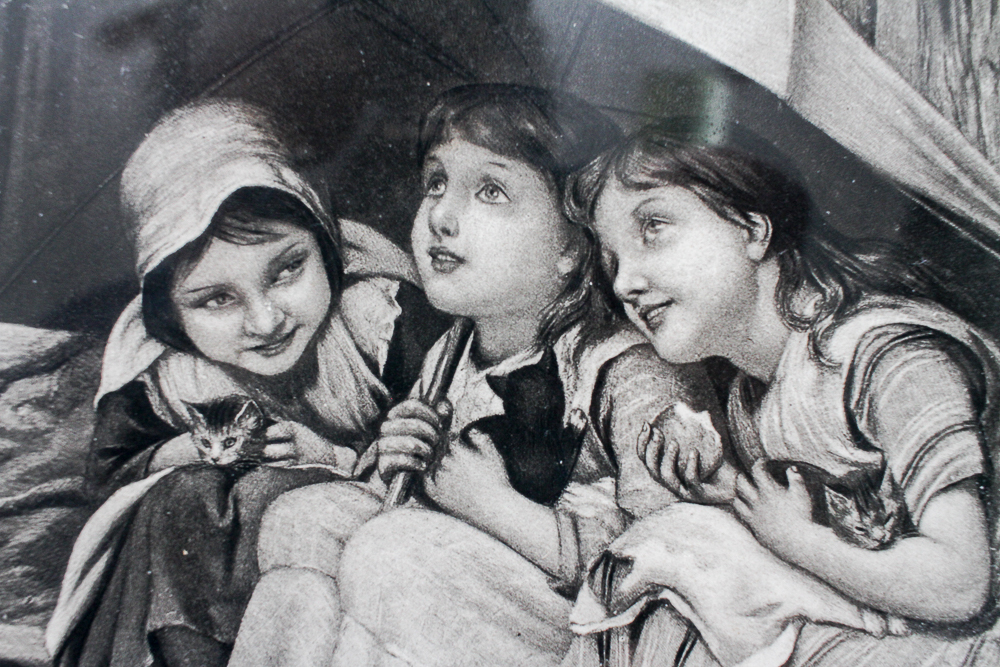 After Joseph Clark Intaglio Print "Three Little Kittens"