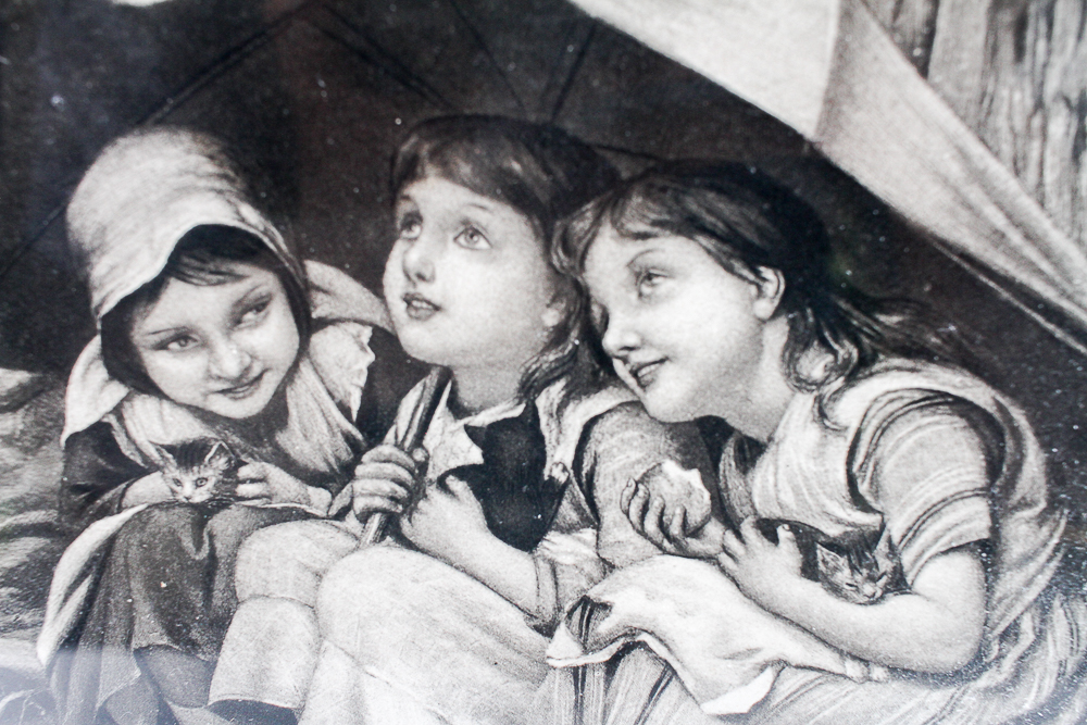 After Joseph Clark Intaglio Print "Three Little Kittens"