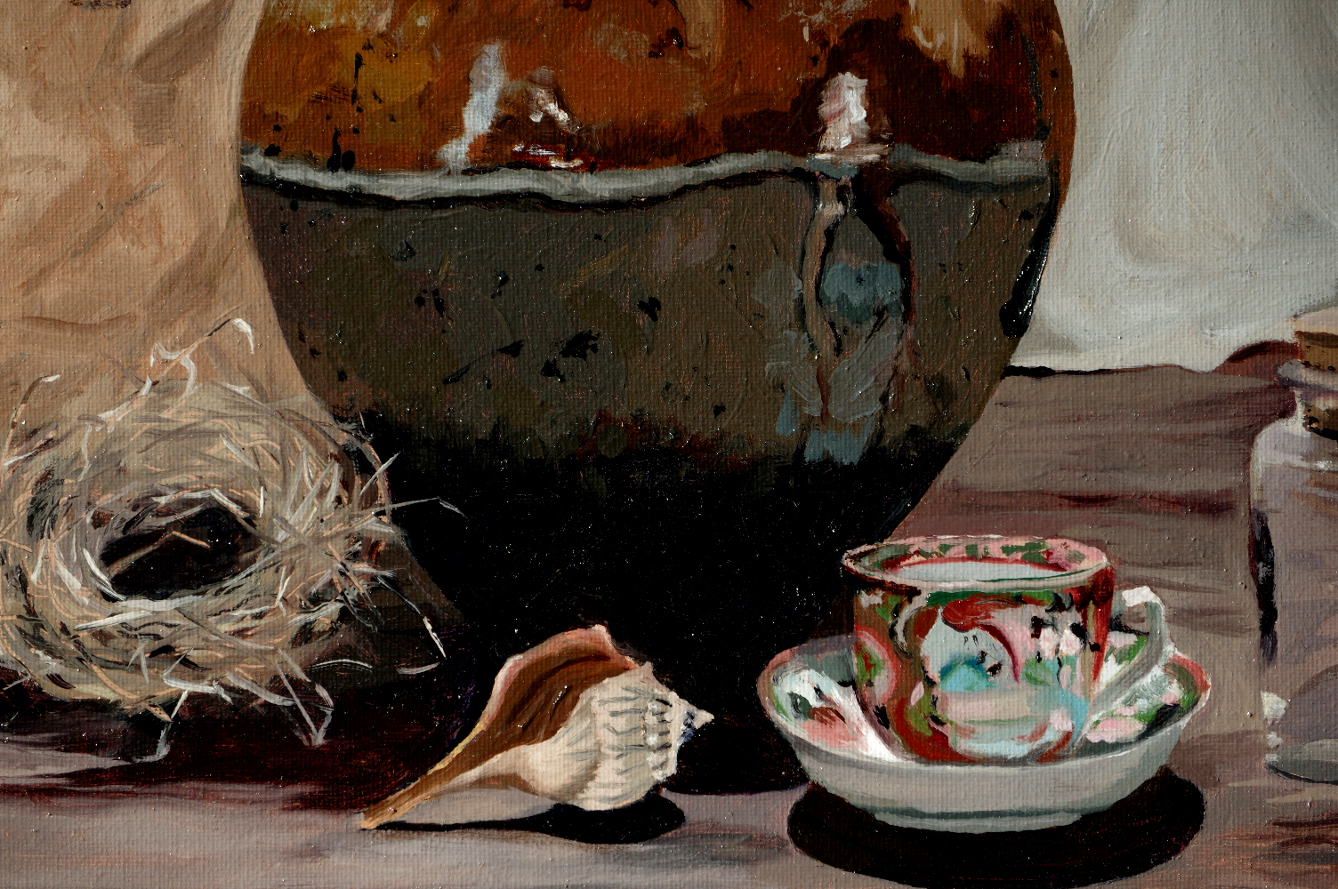 Original Oil Painting "Still Life with Pot and Teacup"