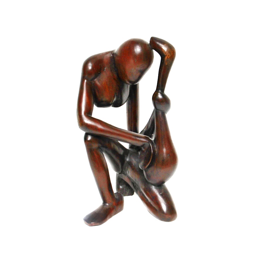 Modern Wood Sculpture of a Lute Player
