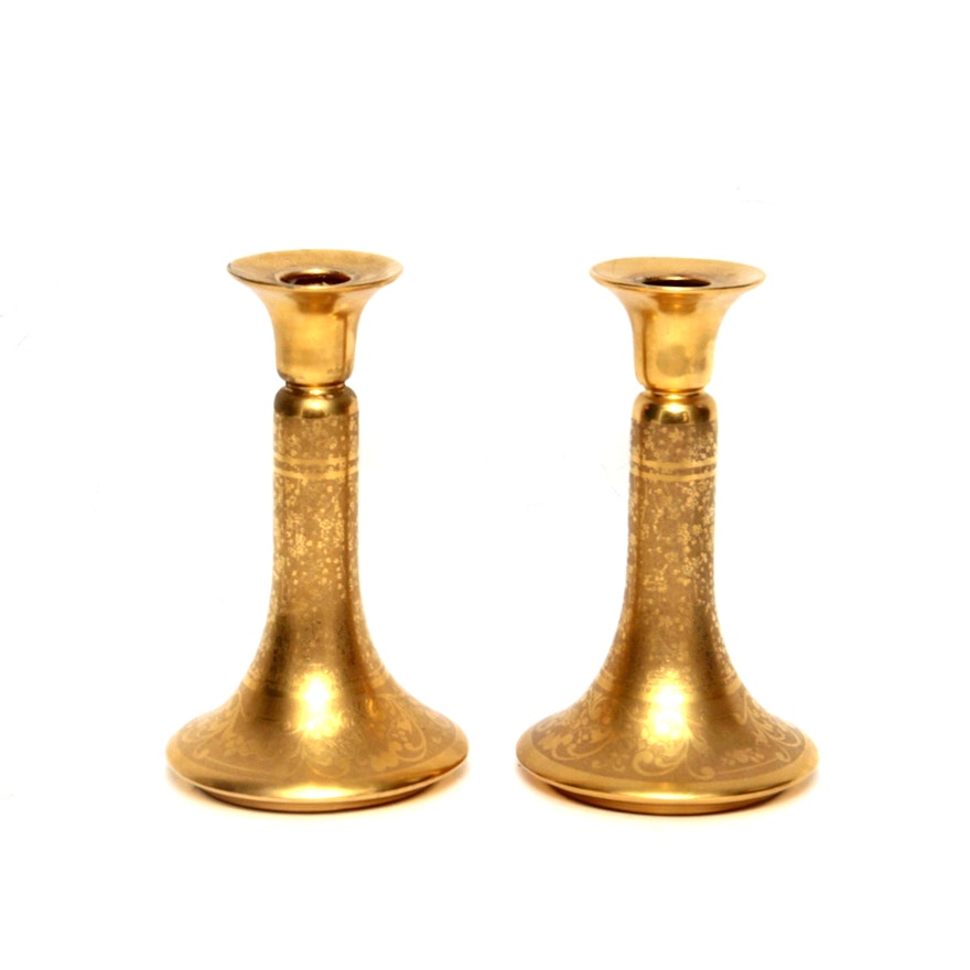 Pair of Gold Encrusted Candlesticks by Osborne Art Studio