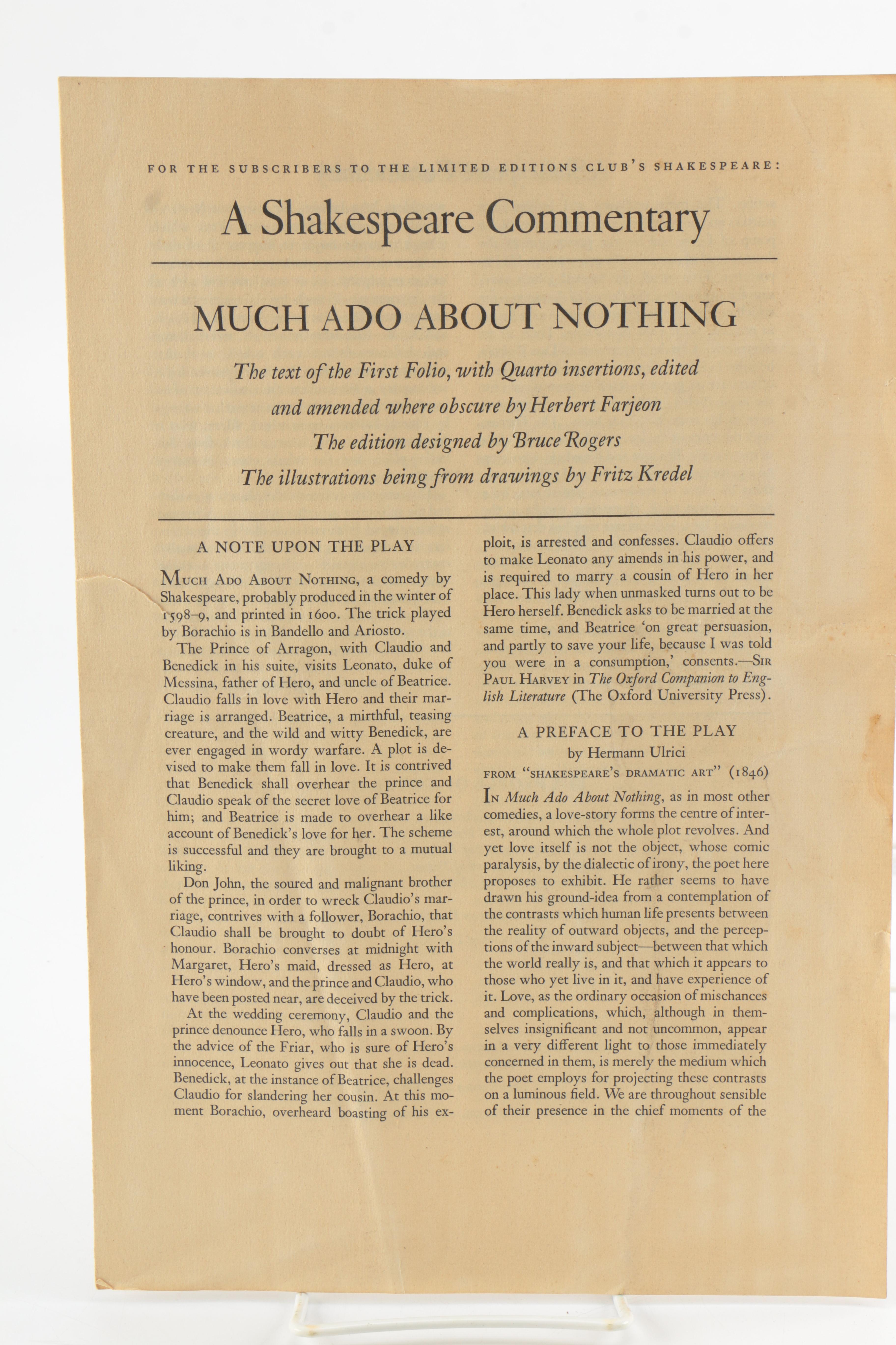 1940 Limited Editions Club Shakespeare Plays Including "Much Ado About Nothing"