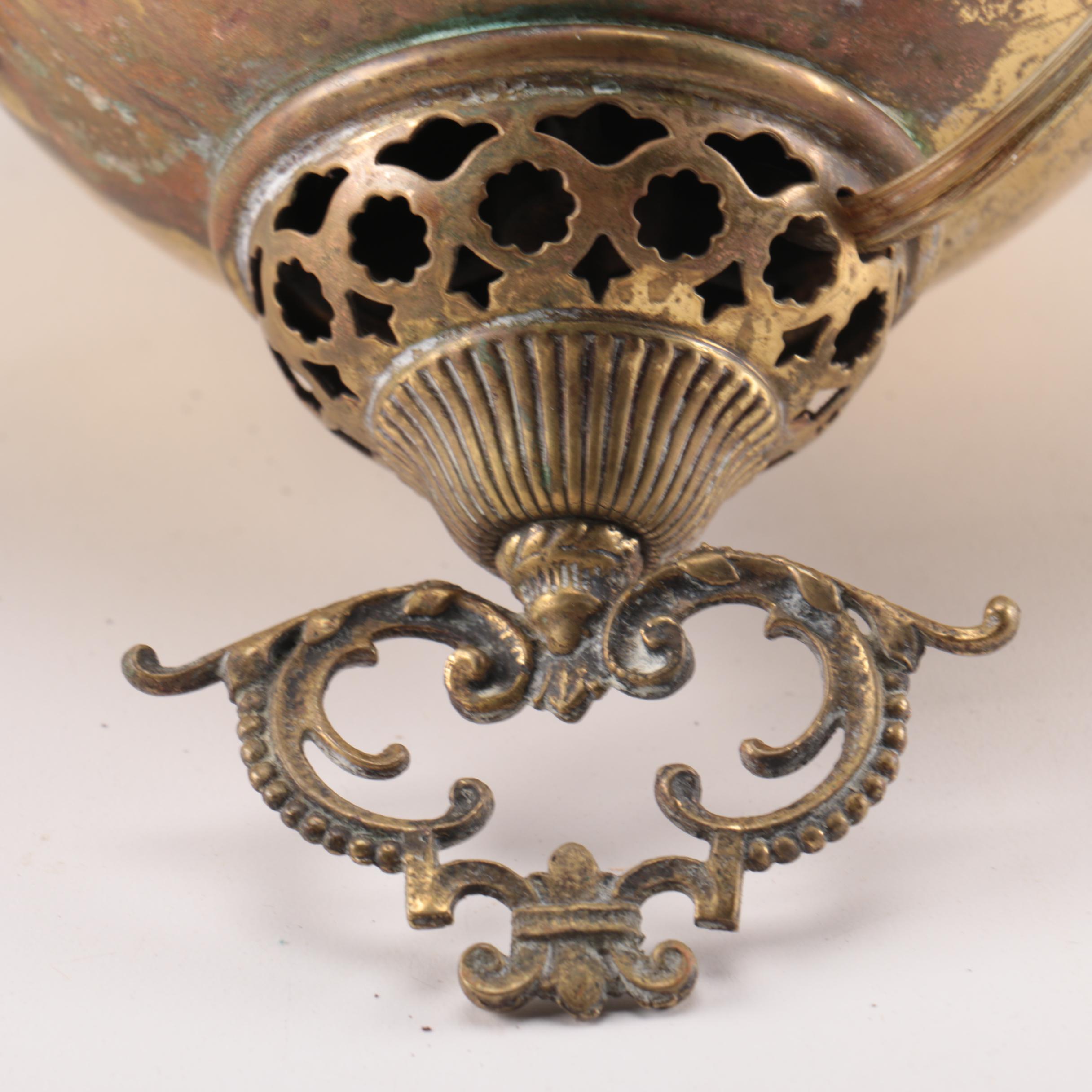 Converted Antique Brass Hanging Oil Lamp With Milk Glass Shade