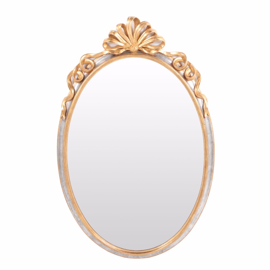 Silver and Gold Tone Oval Wall Mirror