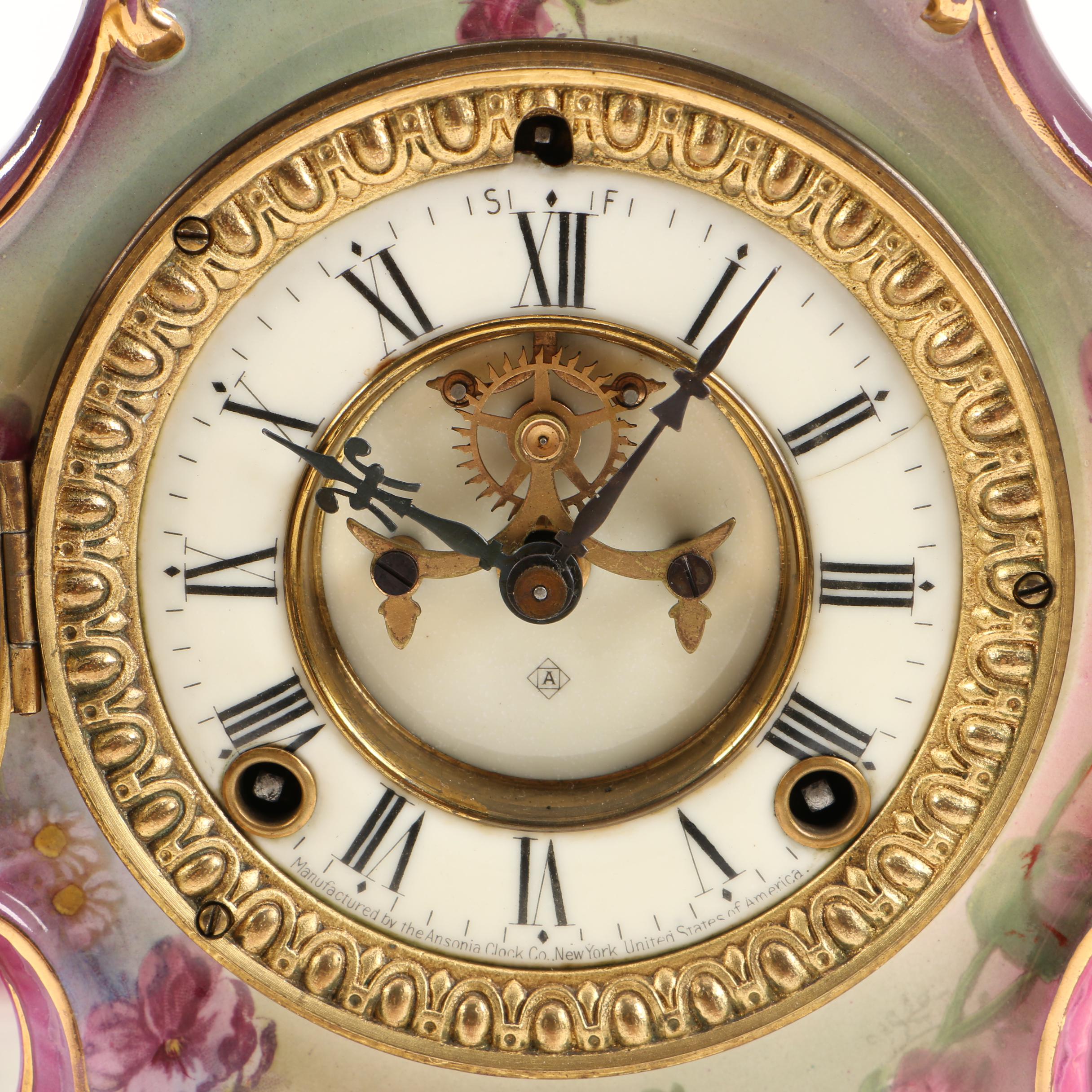 Royal Bonn "La Rambla" and Ansonia Porcelain Mantel Clock