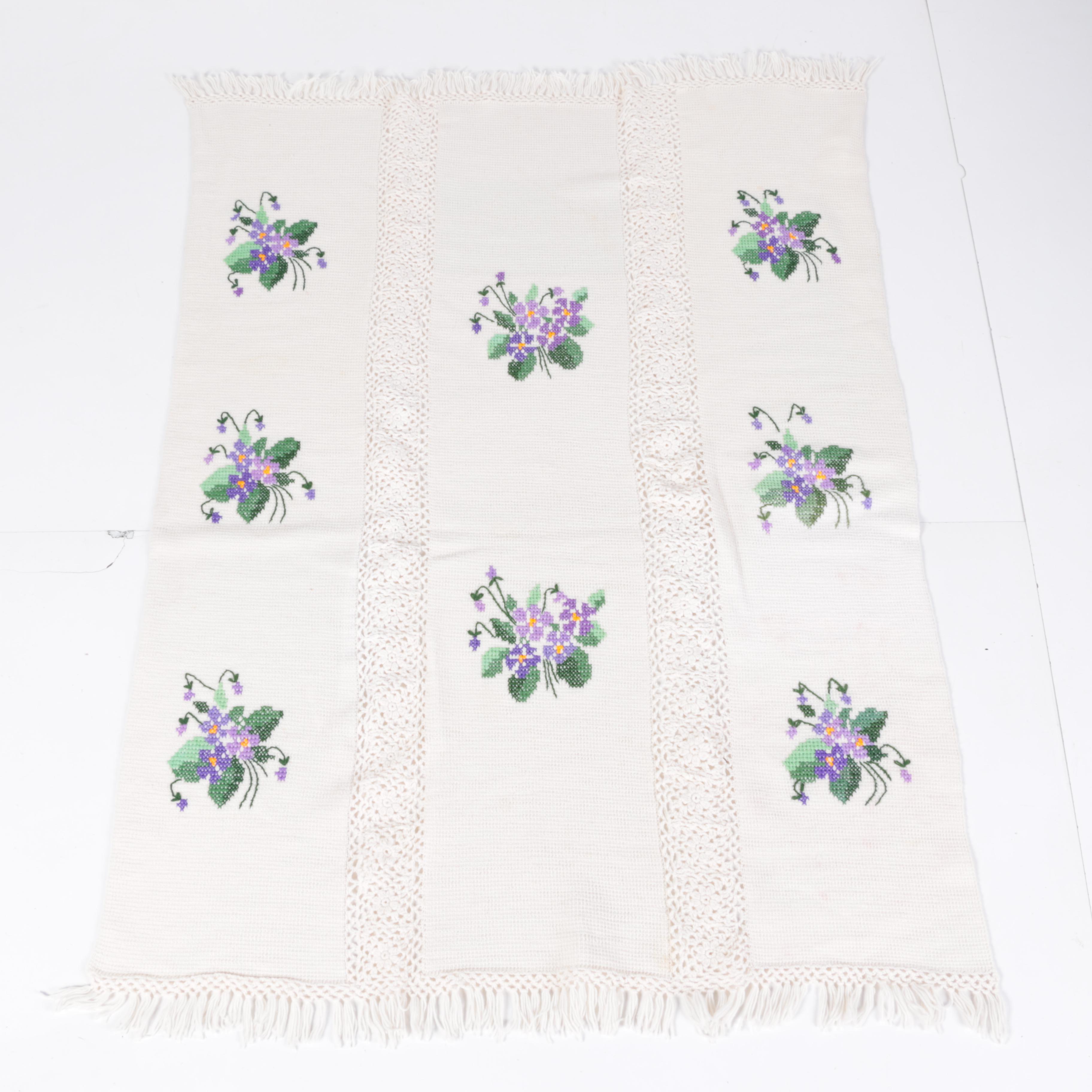 Purple Floral Crochet Blanket and Pillow