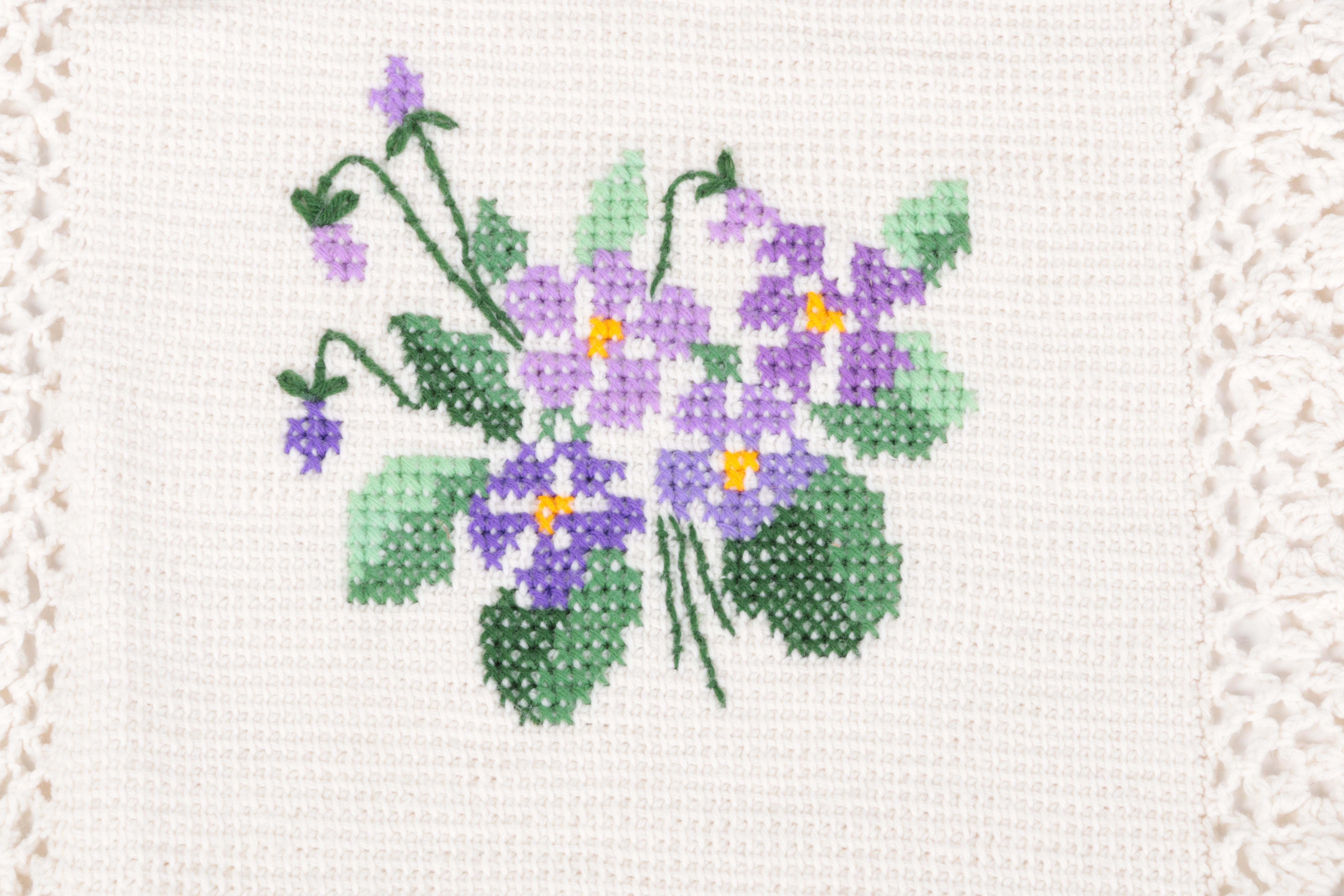 Purple Floral Crochet Blanket and Pillow