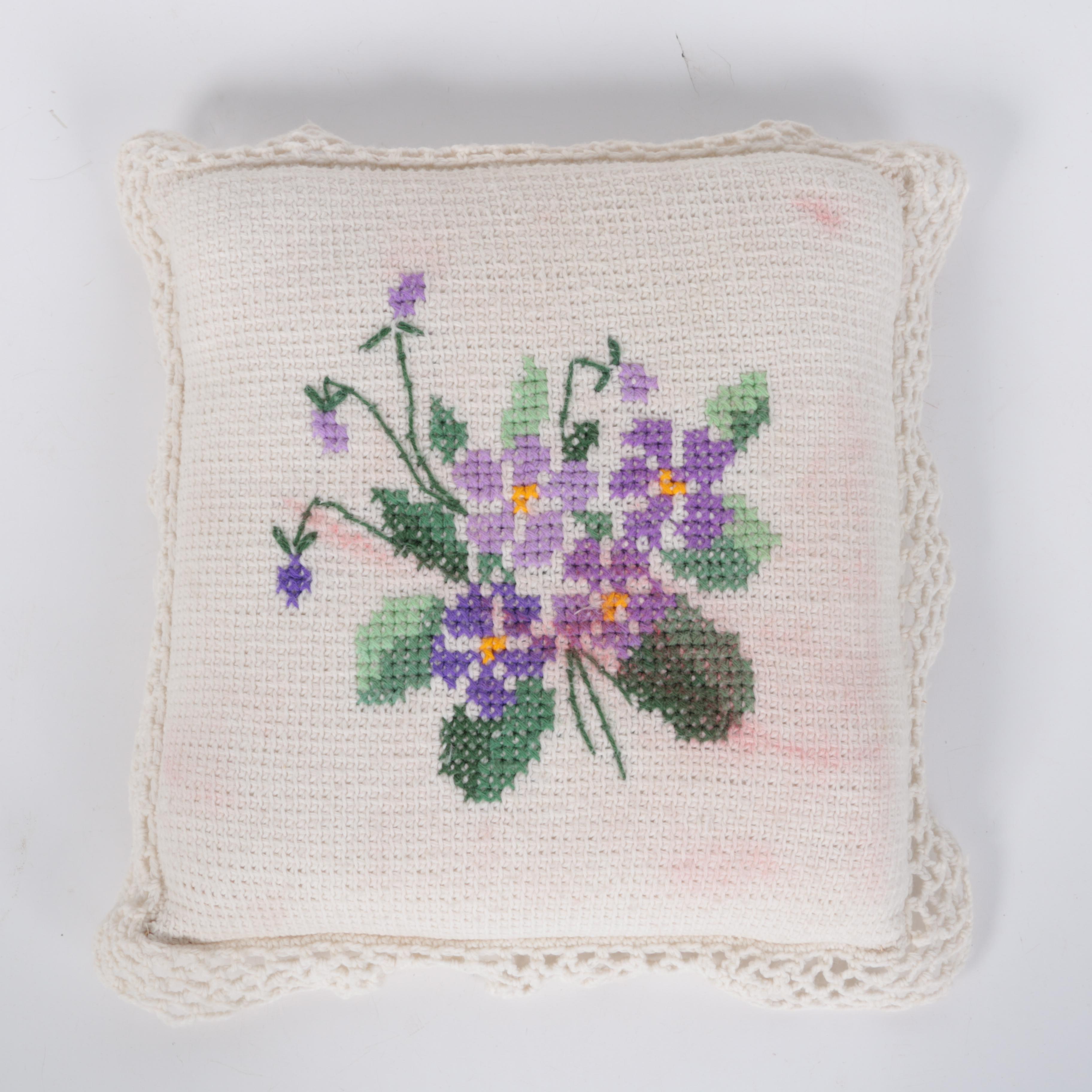 Purple Floral Crochet Blanket and Pillow