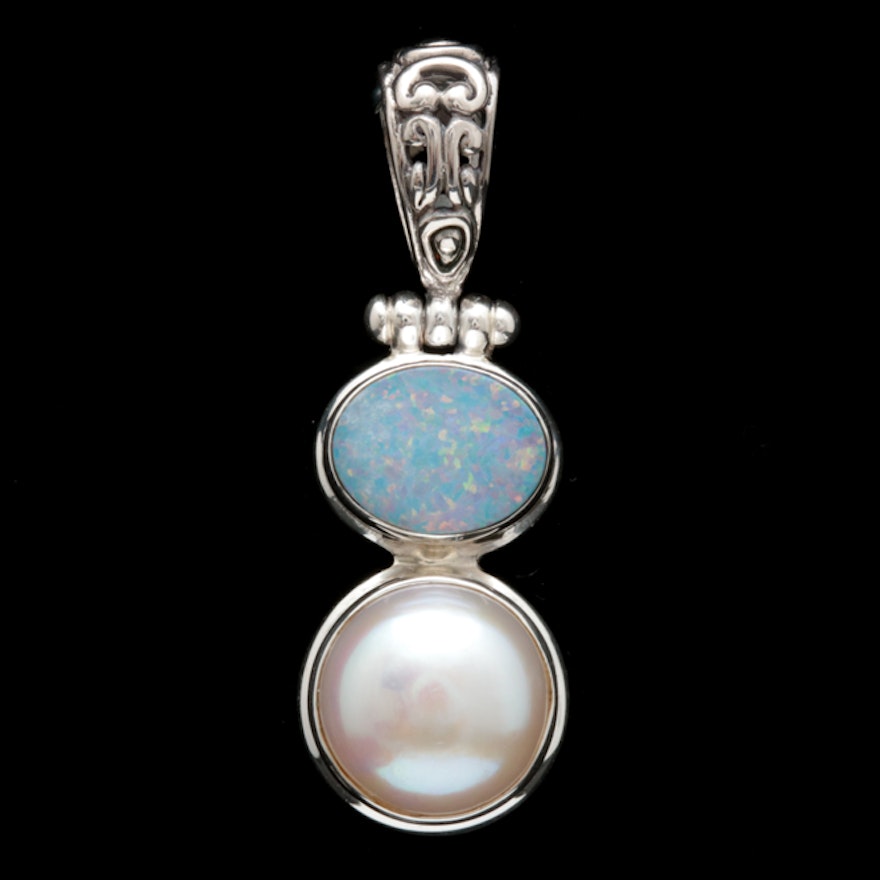 Sterling Silver, Pearl and Opal Doublet Pendant