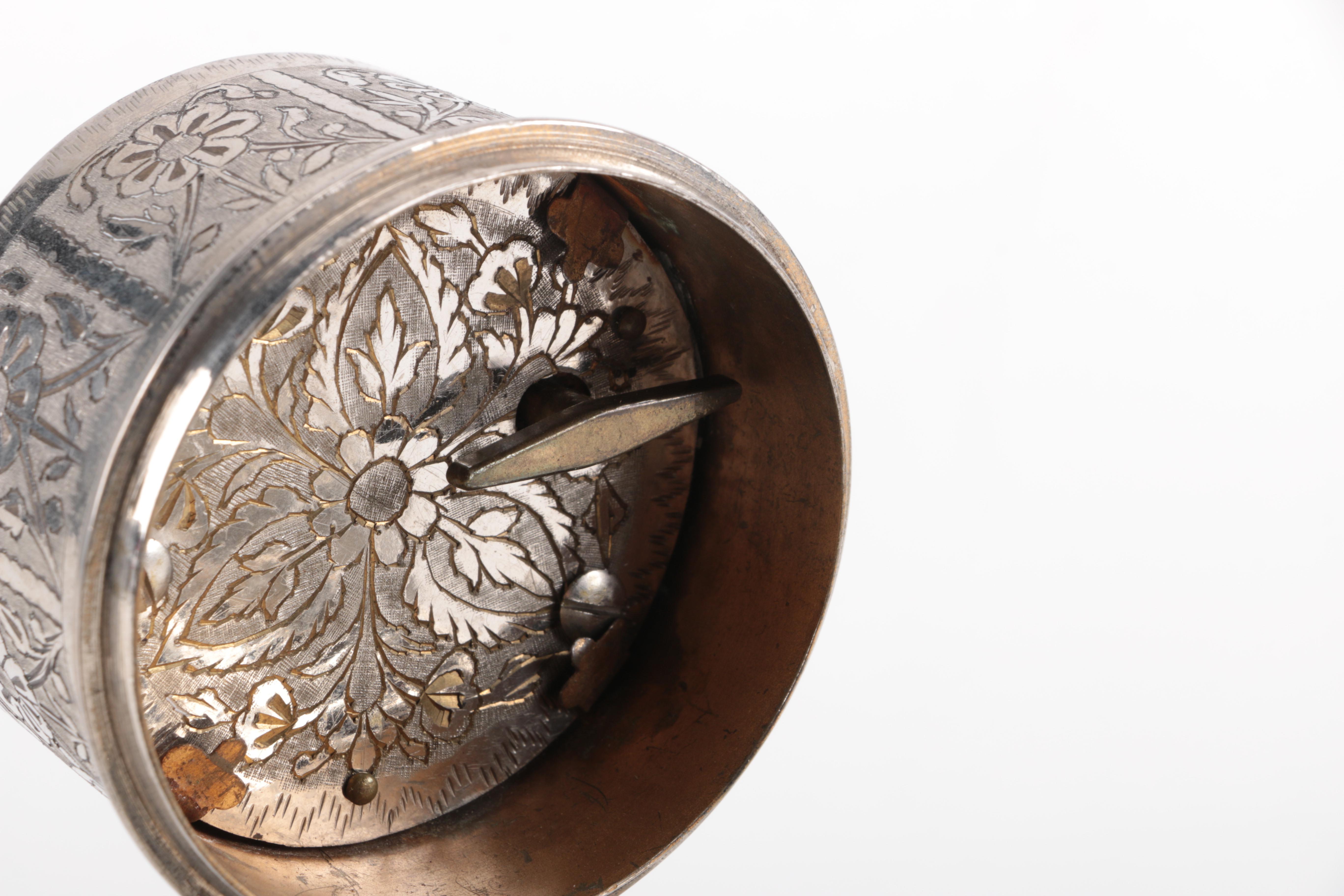 Etched Metal Table Lighter and Cigarette Holder with Musical Aspects