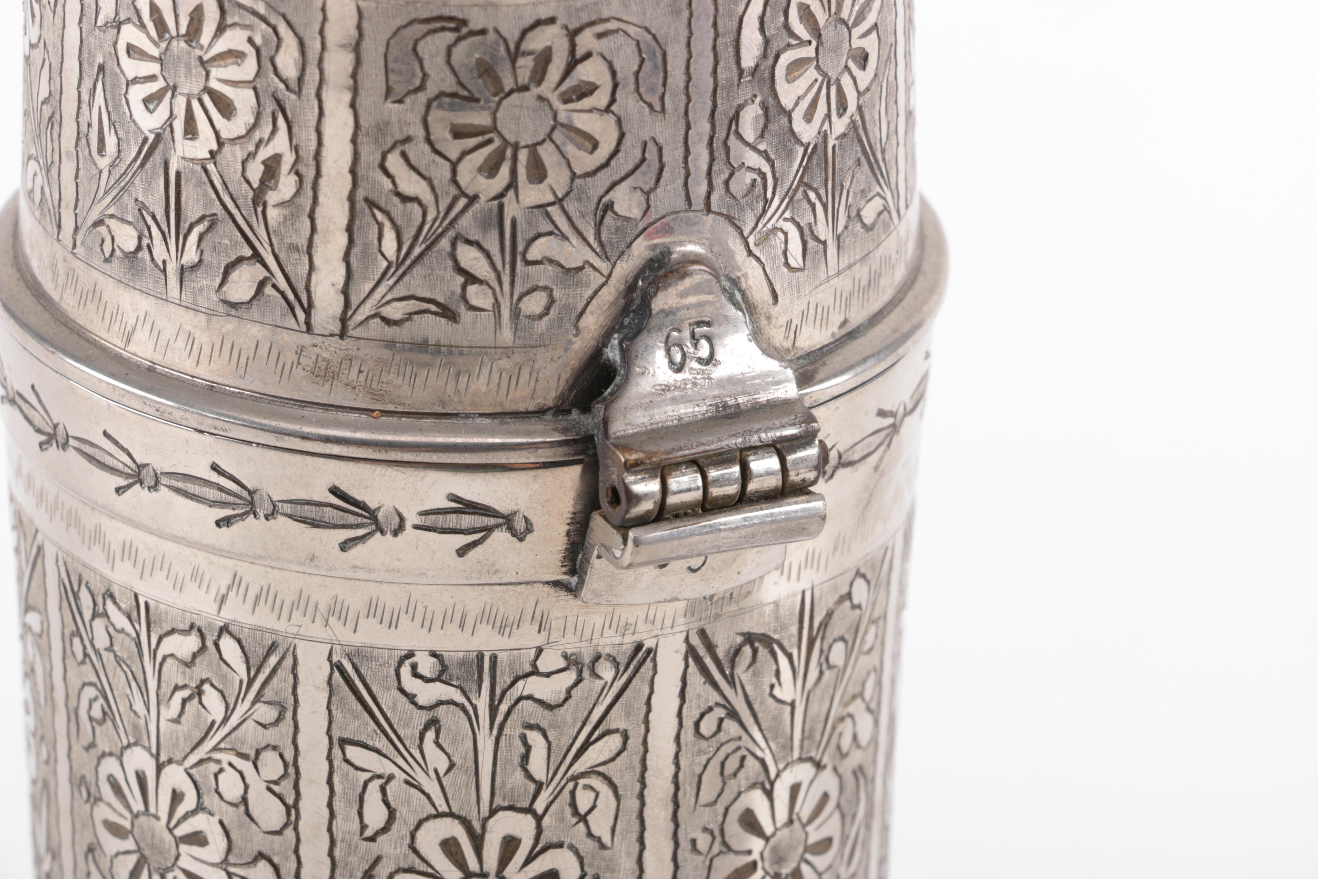 Etched Metal Table Lighter and Cigarette Holder with Musical Aspects